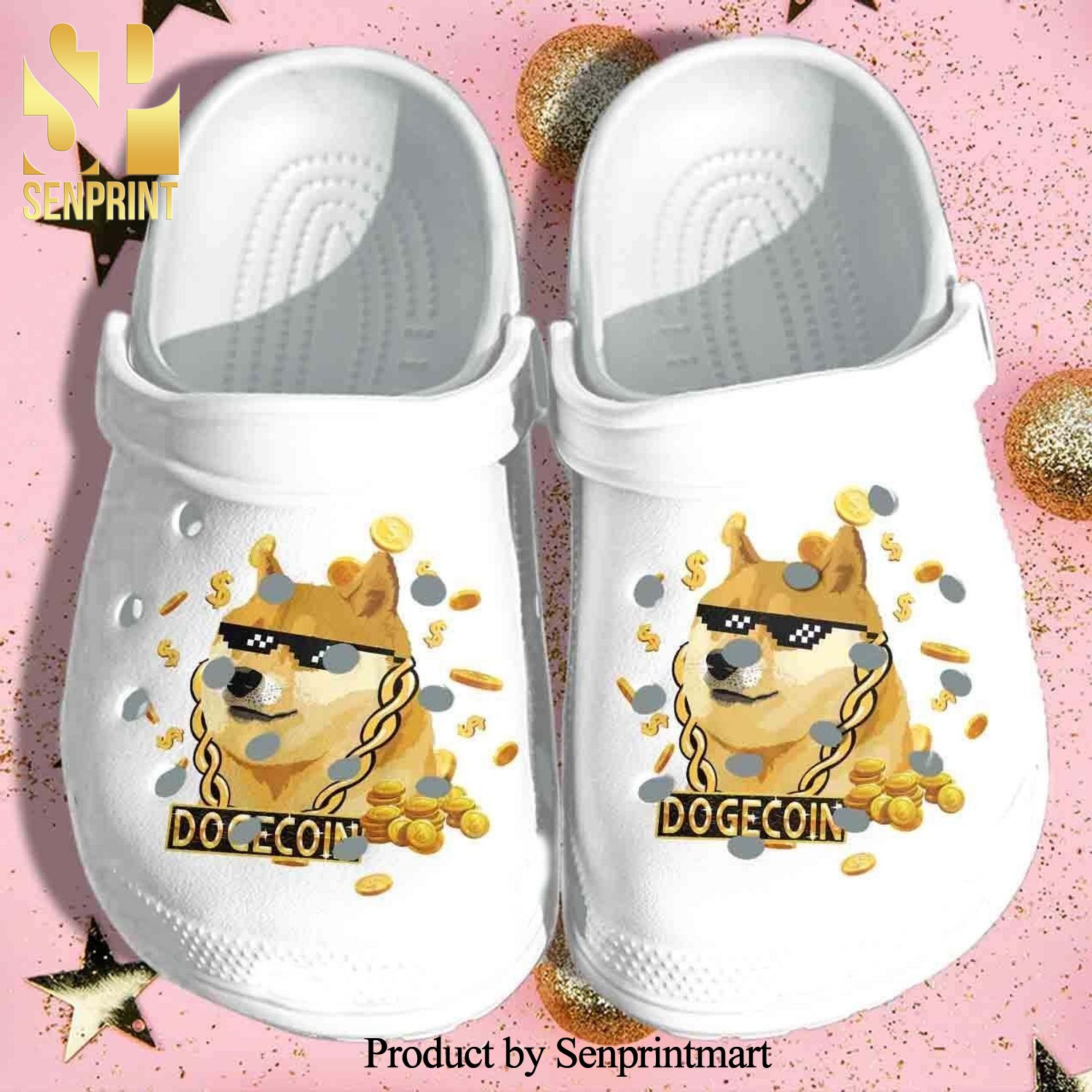 Dogecoin White Printed Gift For Lover Full Printing Crocs Unisex Crocband Clogs