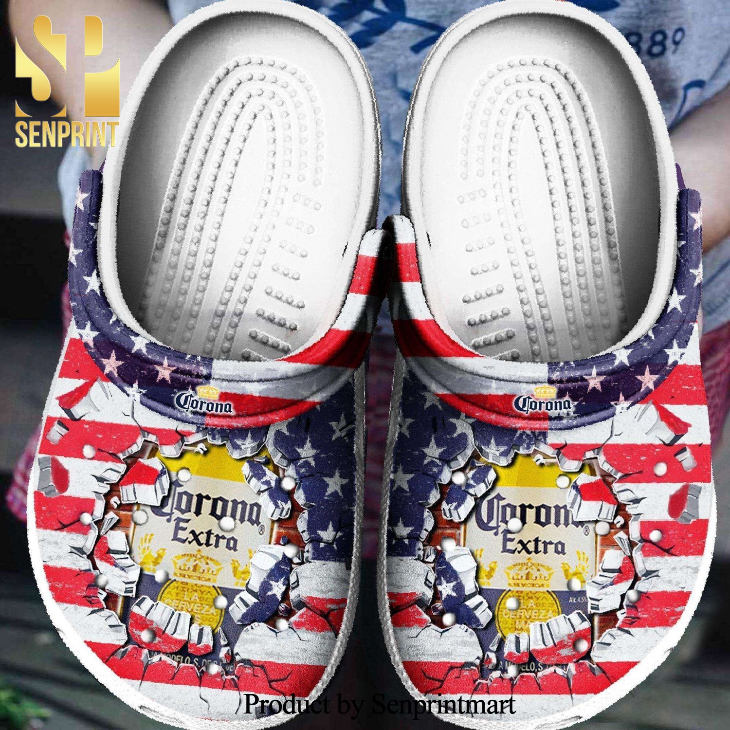 Drink Corona Extra American Flag Broken Brick Full Printed Classic Crocs Crocband Clog