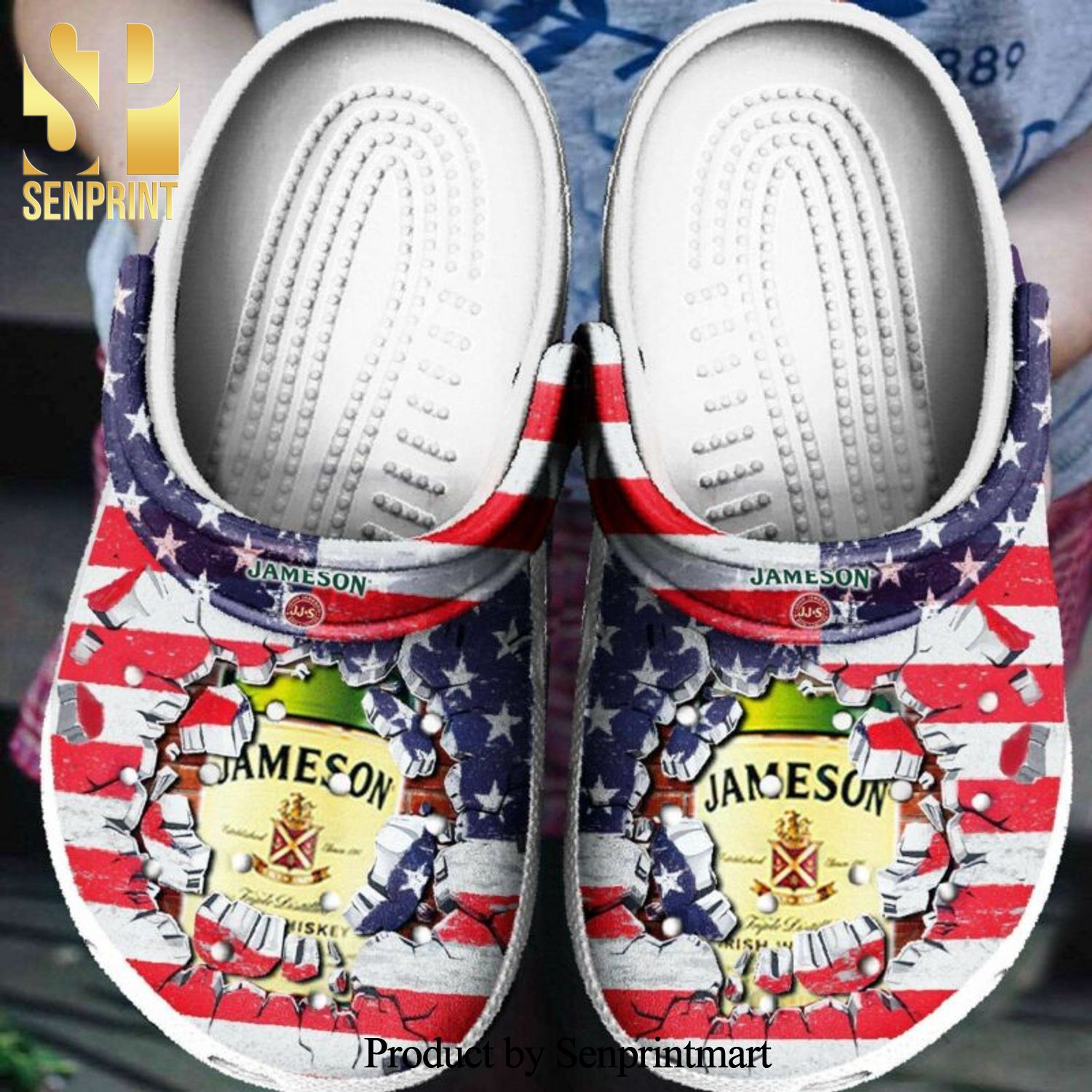 Drink Jameson Broken Wall American Flag 3D Crocs Sandals