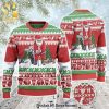 Santa Playing Golf Reindeer Pattern Knitted Ugly Christmas Sweater – Red