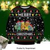 Santa Playing Golf Reindeer Pattern Knitted Ugly Christmas Sweater – Red