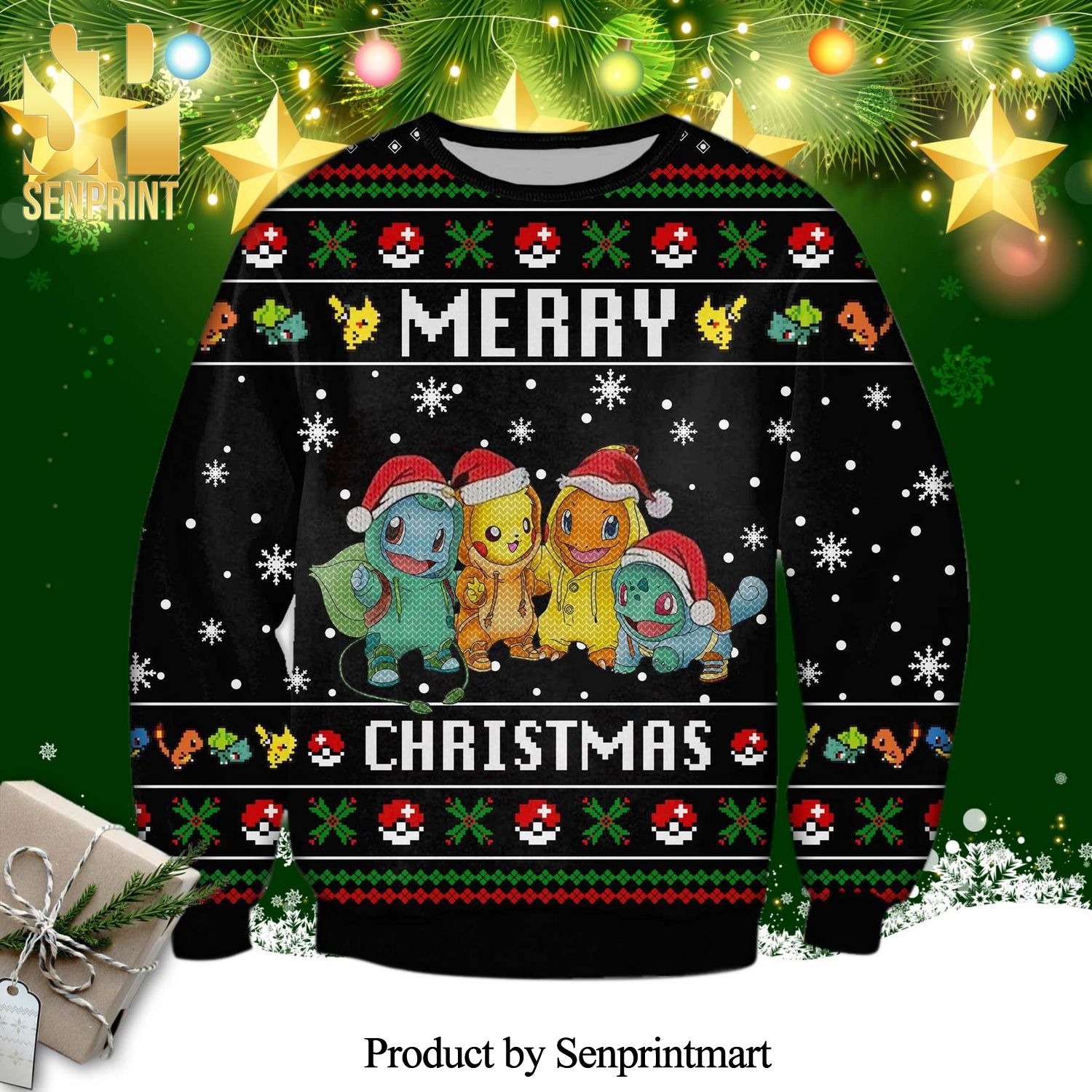 Santa Pokemon Knitted Ugly Christmas Sweater
