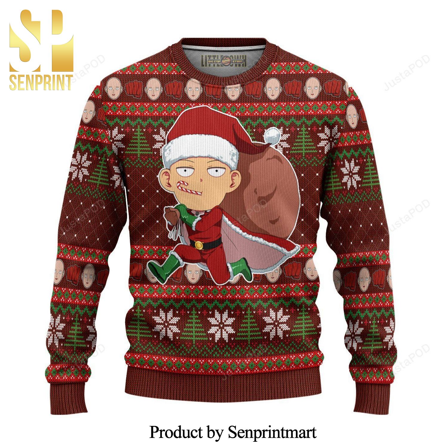 Santa Saitama One Punch Man Manga Anime Knitted Ugly Christmas Sweater