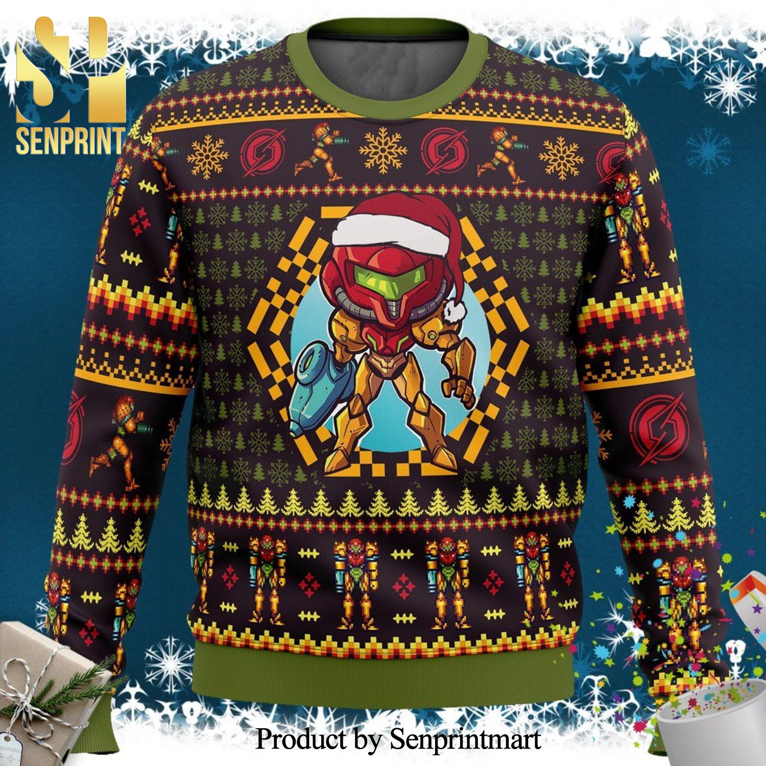 Santa Samus Aran Metroid Knitted Ugly Christmas Sweater