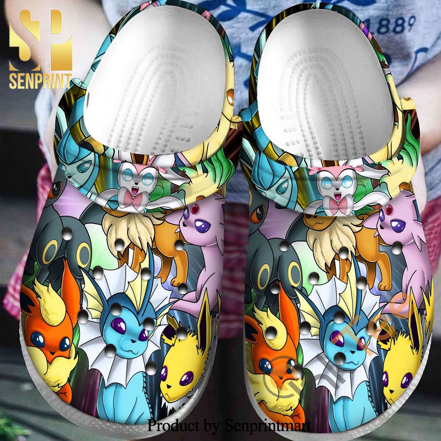 Eevee Collab Pokemon Gift For Lover Full Printed Crocs Crocband In Unisex Adult Shoes