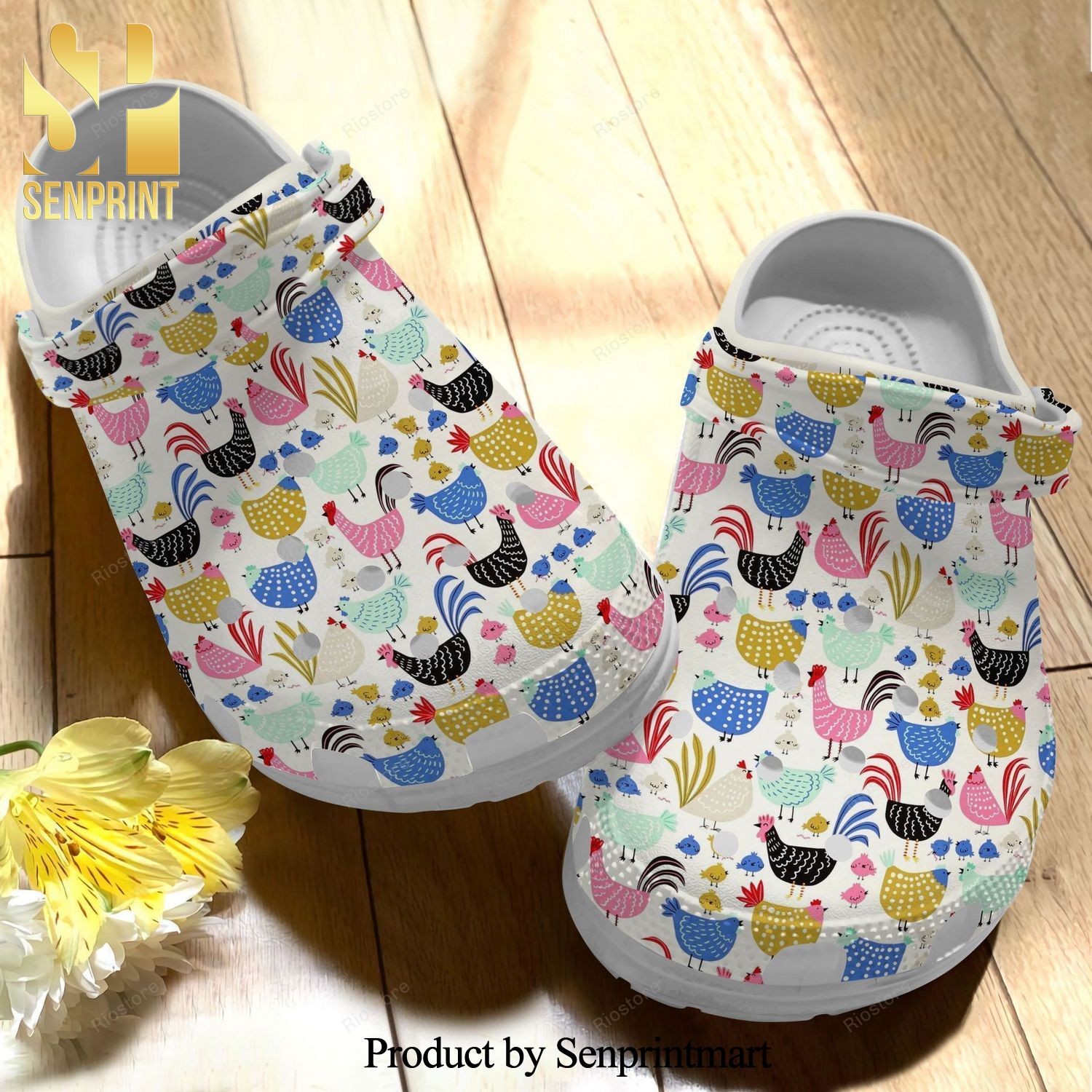 Family Chicken Colorful Gift For Lover All Over Printed Crocs Crocband In Unisex Adult Shoes