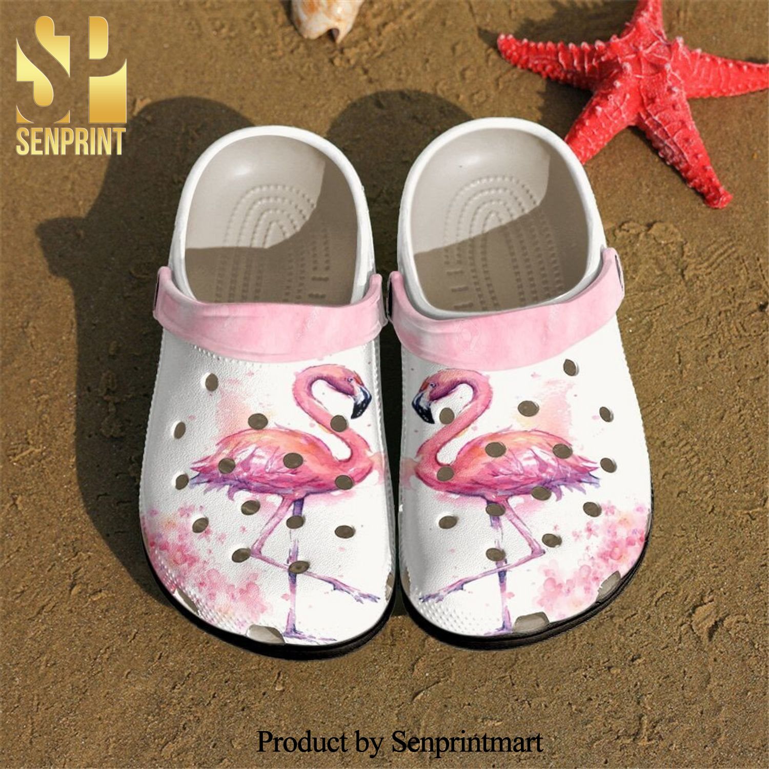 Flamingo Full Printing Crocs Crocband In Unisex Adult Shoes