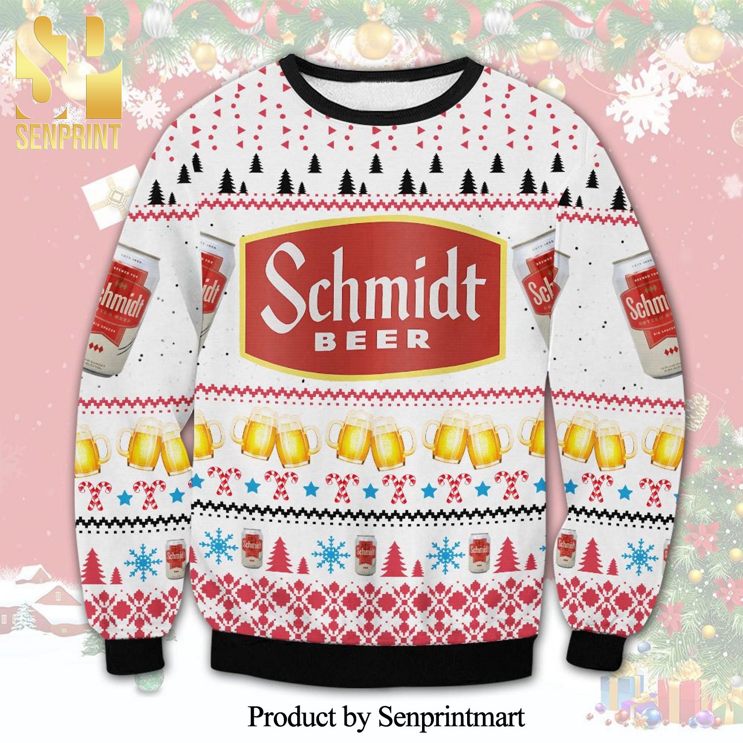 Schmidt Beer Snowflake Knitted Ugly Christmas Sweater