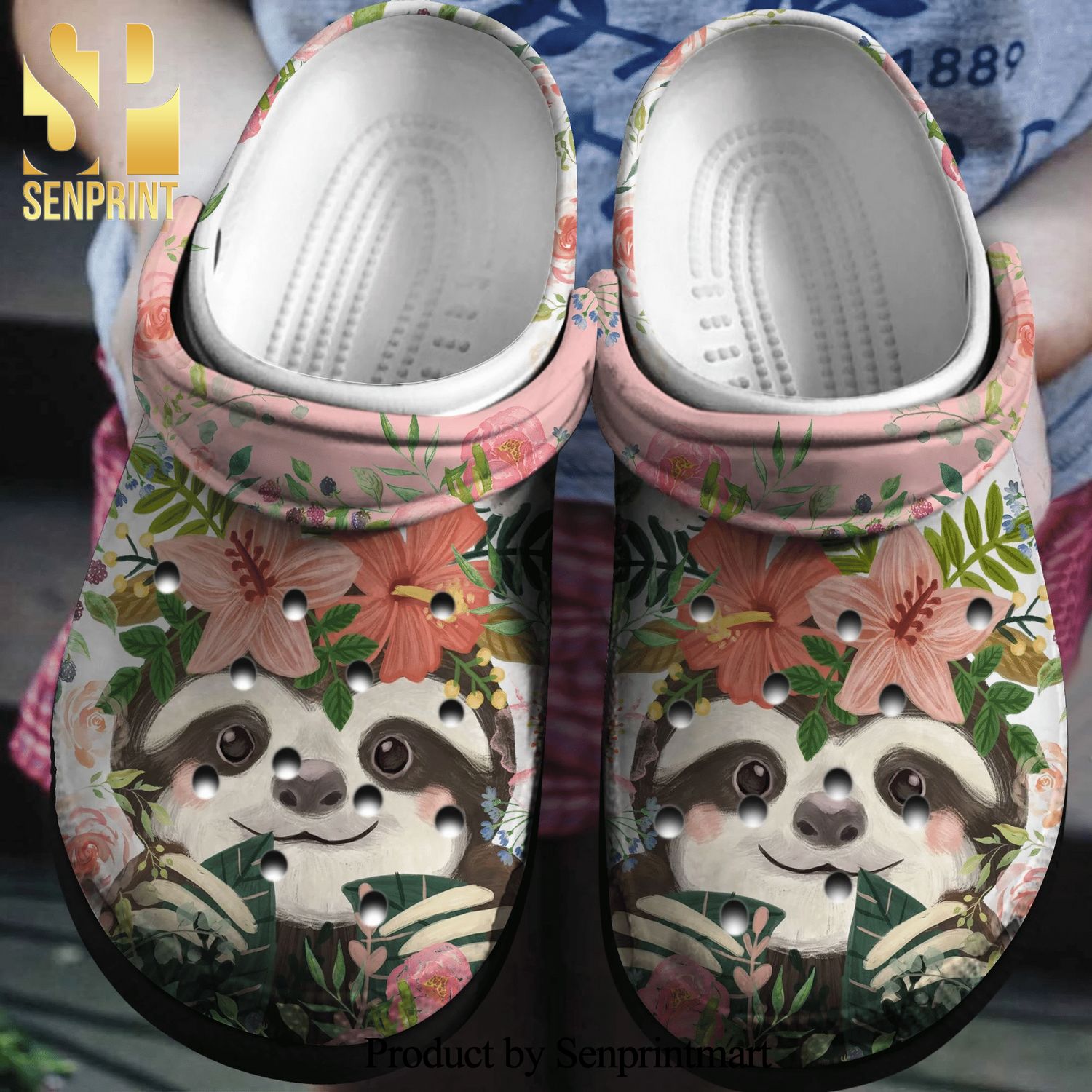 Floral Sloth Cute Animal Gift For Lover Full Printed Crocs Sandals