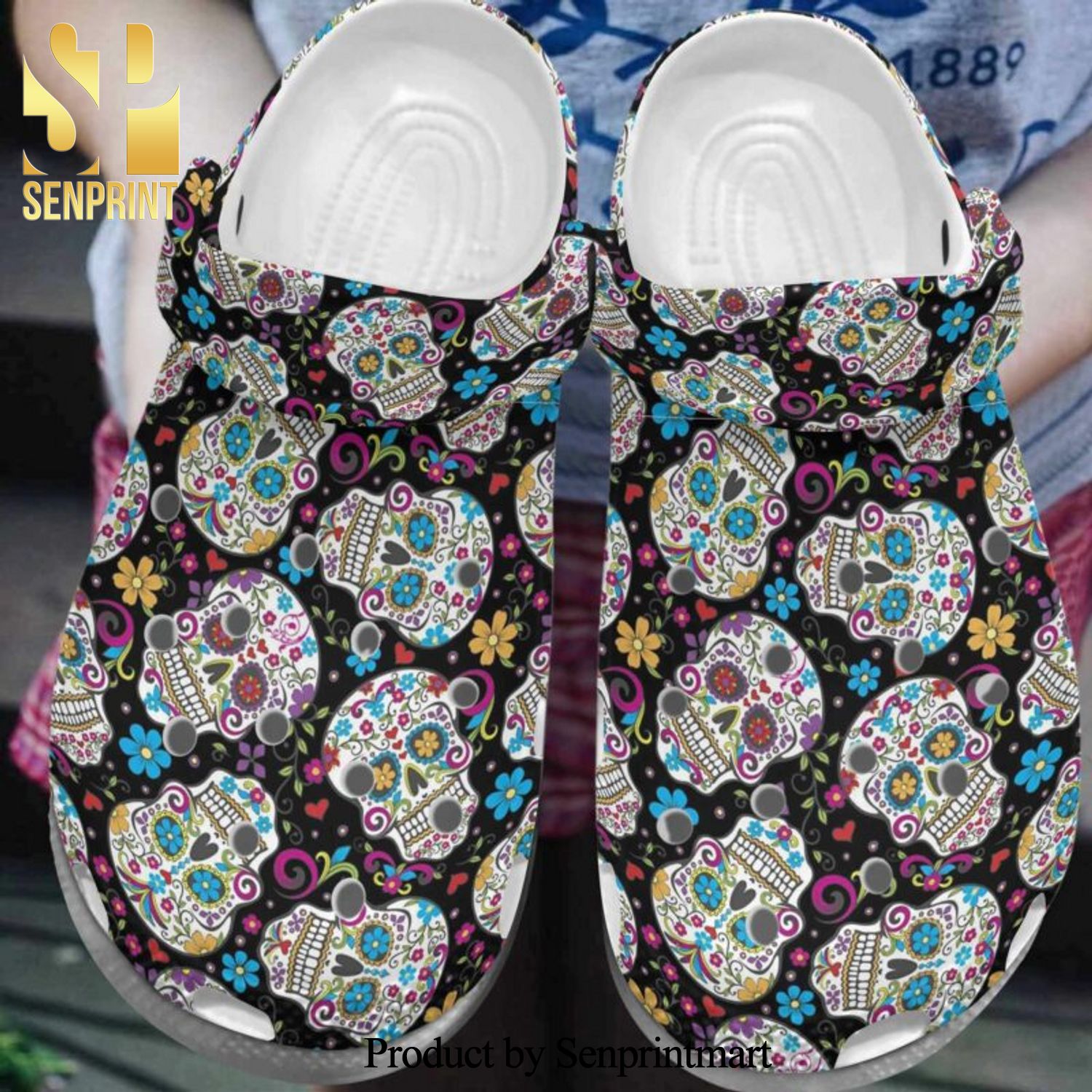 Flower Skullcap Art Mandala Gift For Lover Rubber Crocs Shoes