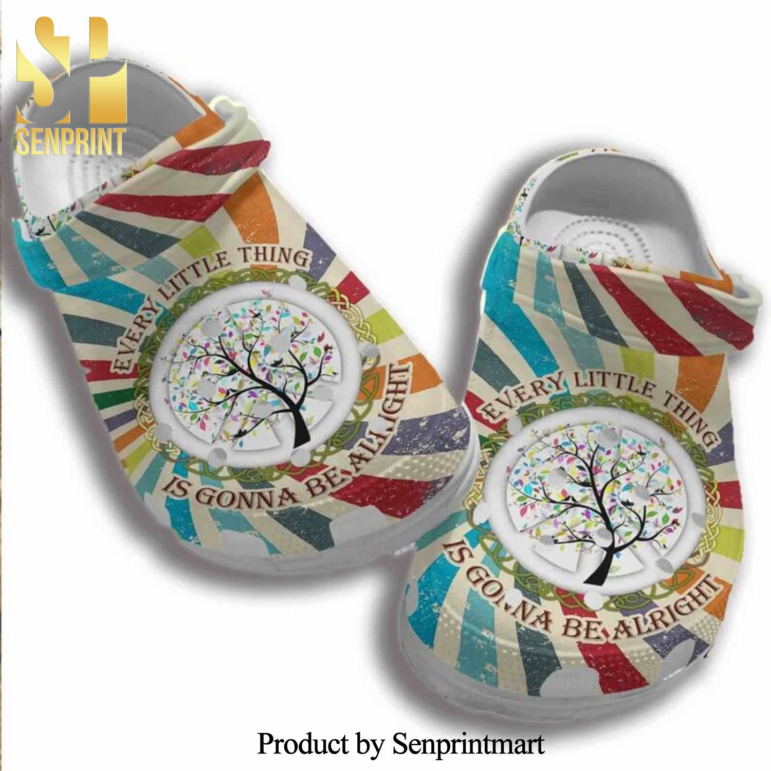 Free Tree Hippie Everything Gonna Be Alright Gift For Lover Full Printed Crocs Sandals