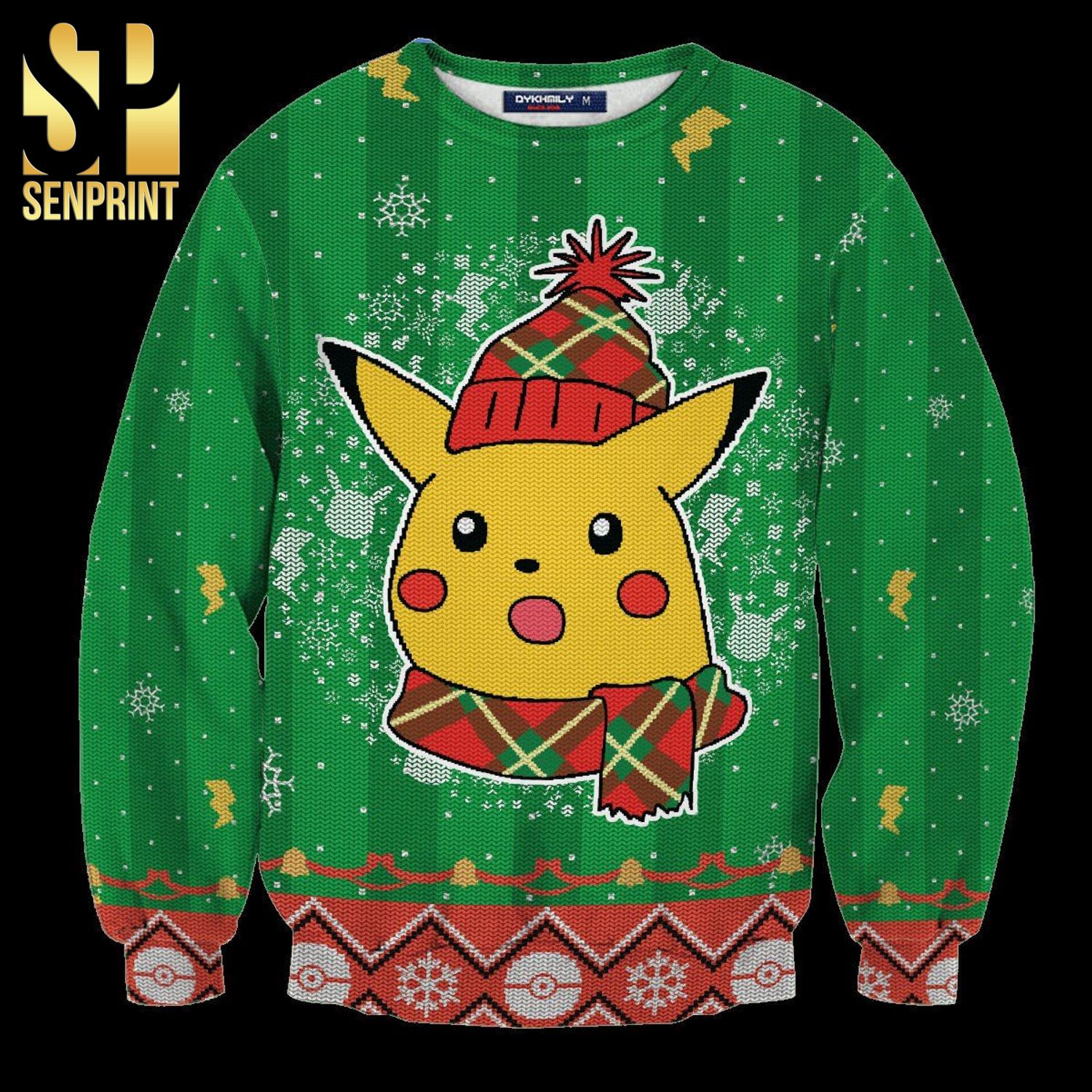 Shocked Pikachu Pokemon Green Knitted Ugly Christmas Sweater