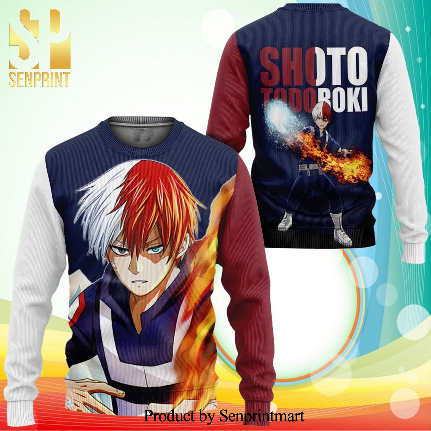 Shoto Todoroki Ice And Fire My Hero Academia Anime Knitted Ugly Christmas Sweater