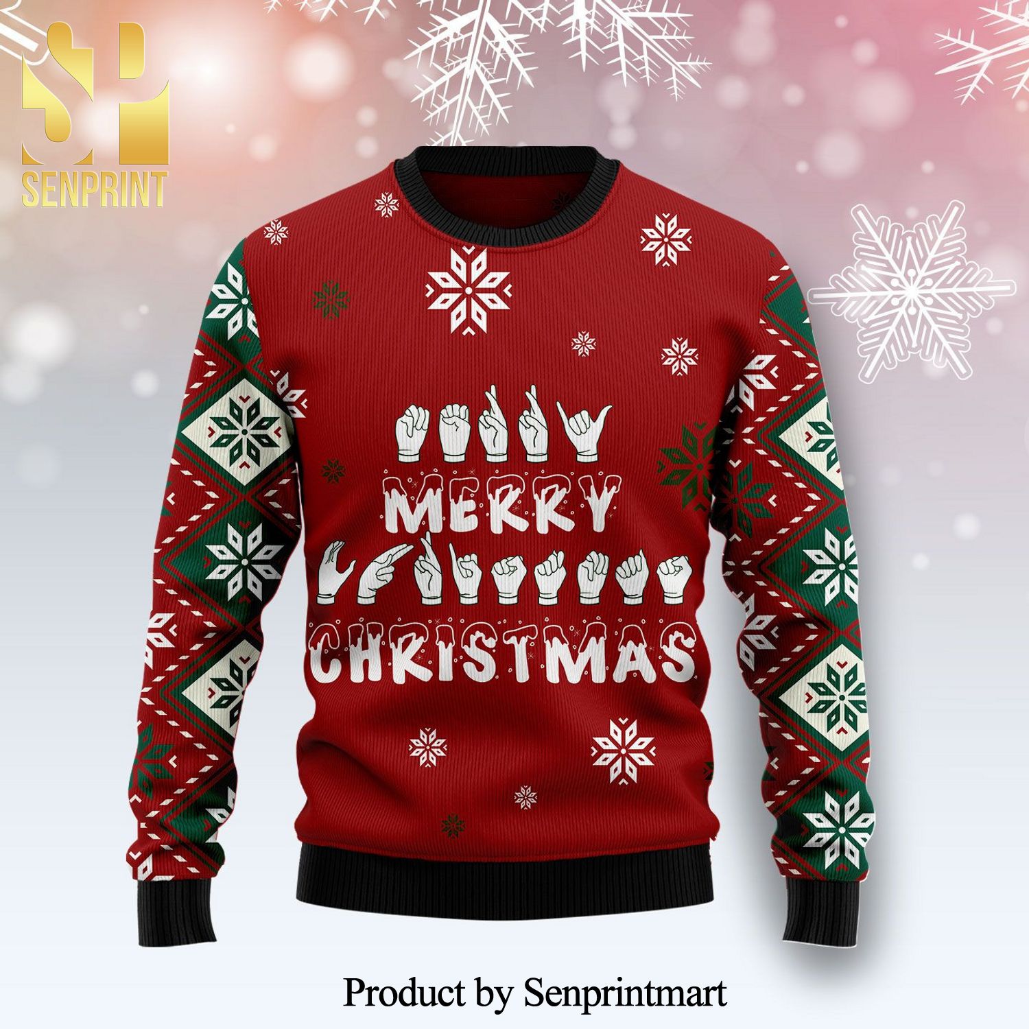 Sign Language Merry Christmas Knitted Ugly Christmas Sweater