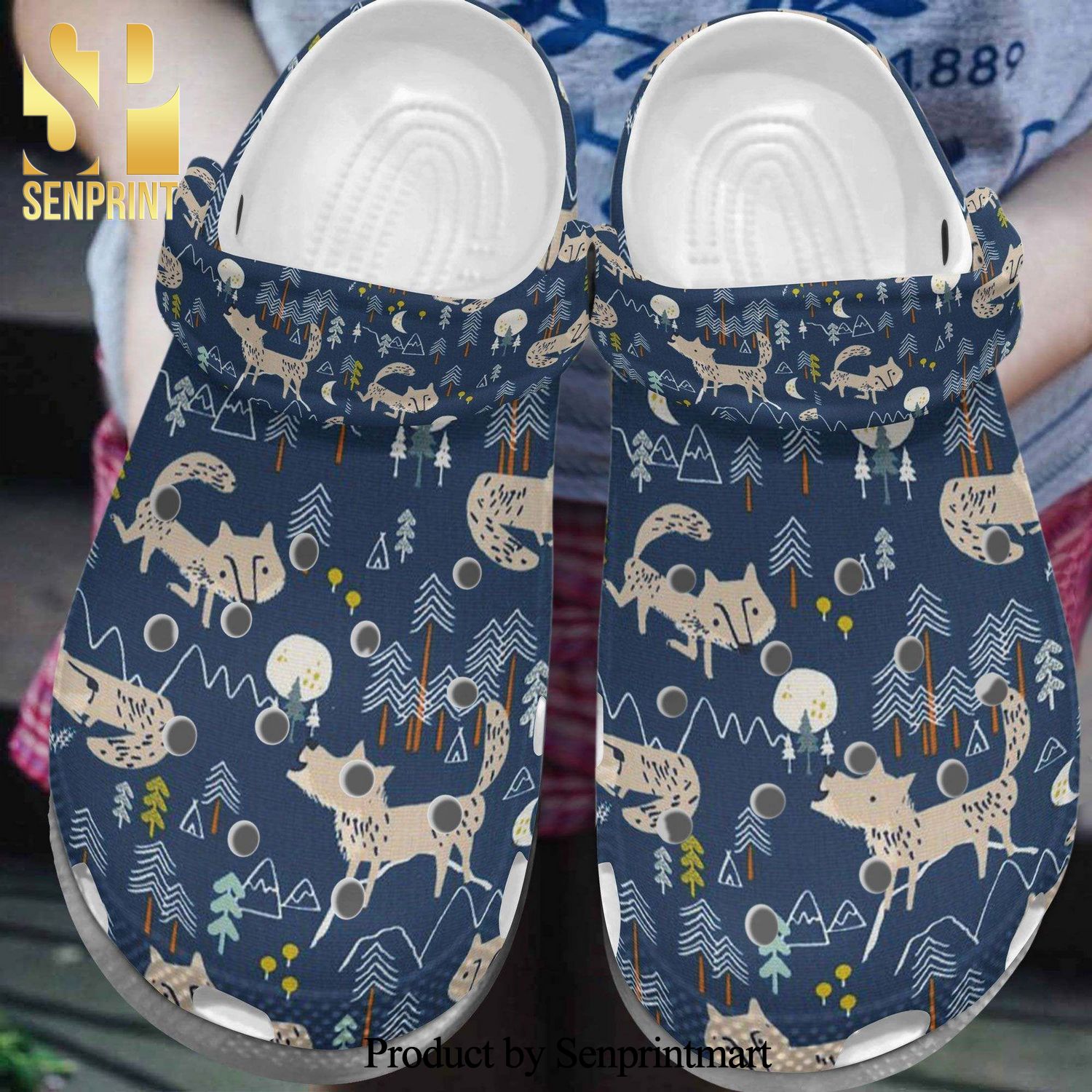 Funny Wolf In The Forest Cartoon Gift For Lover Street Style Crocs Crocband Adult Clogs