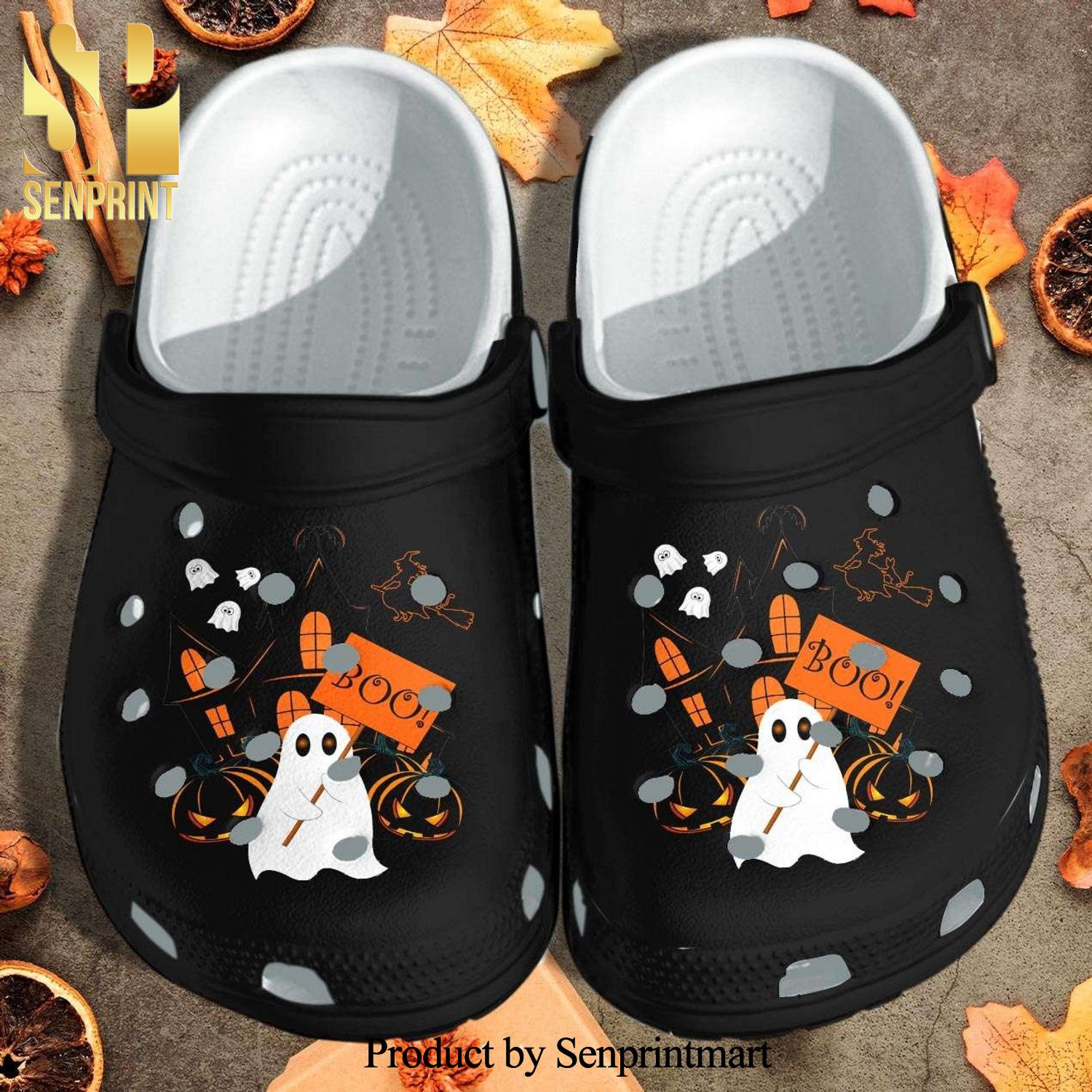 Ghost Boo Halloween Shoes 3D Crocs Unisex Crocband Clogs