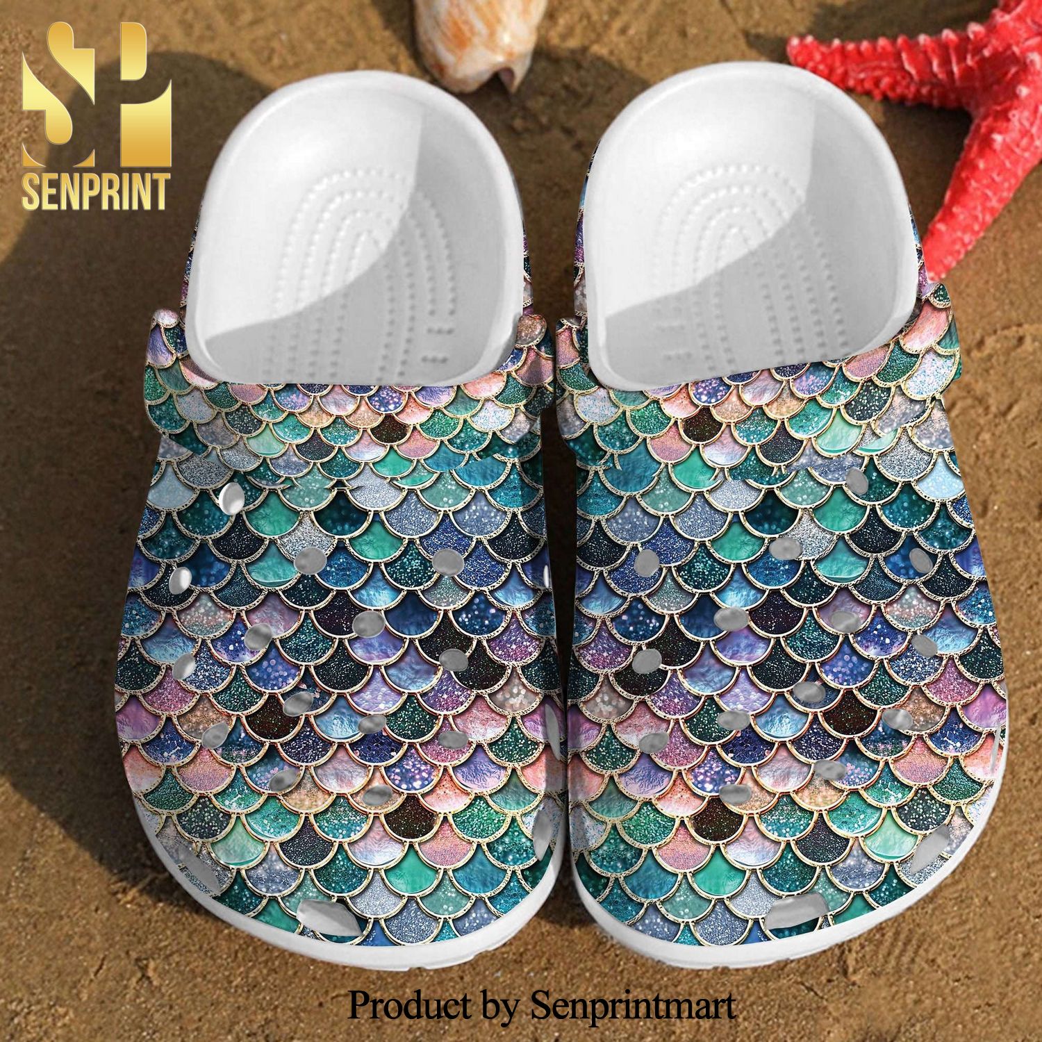 Glitter Fish Scales Mermaid For Men And Women Gift For Fan Classic Water Street Style Crocs Crocband In Unisex Adult Shoes