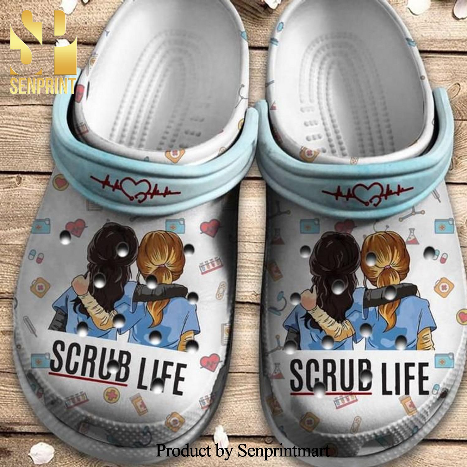 Grey’s anatomy scrub life pattern nurse life nurse Street Style Unisex Crocs Crocband Clog