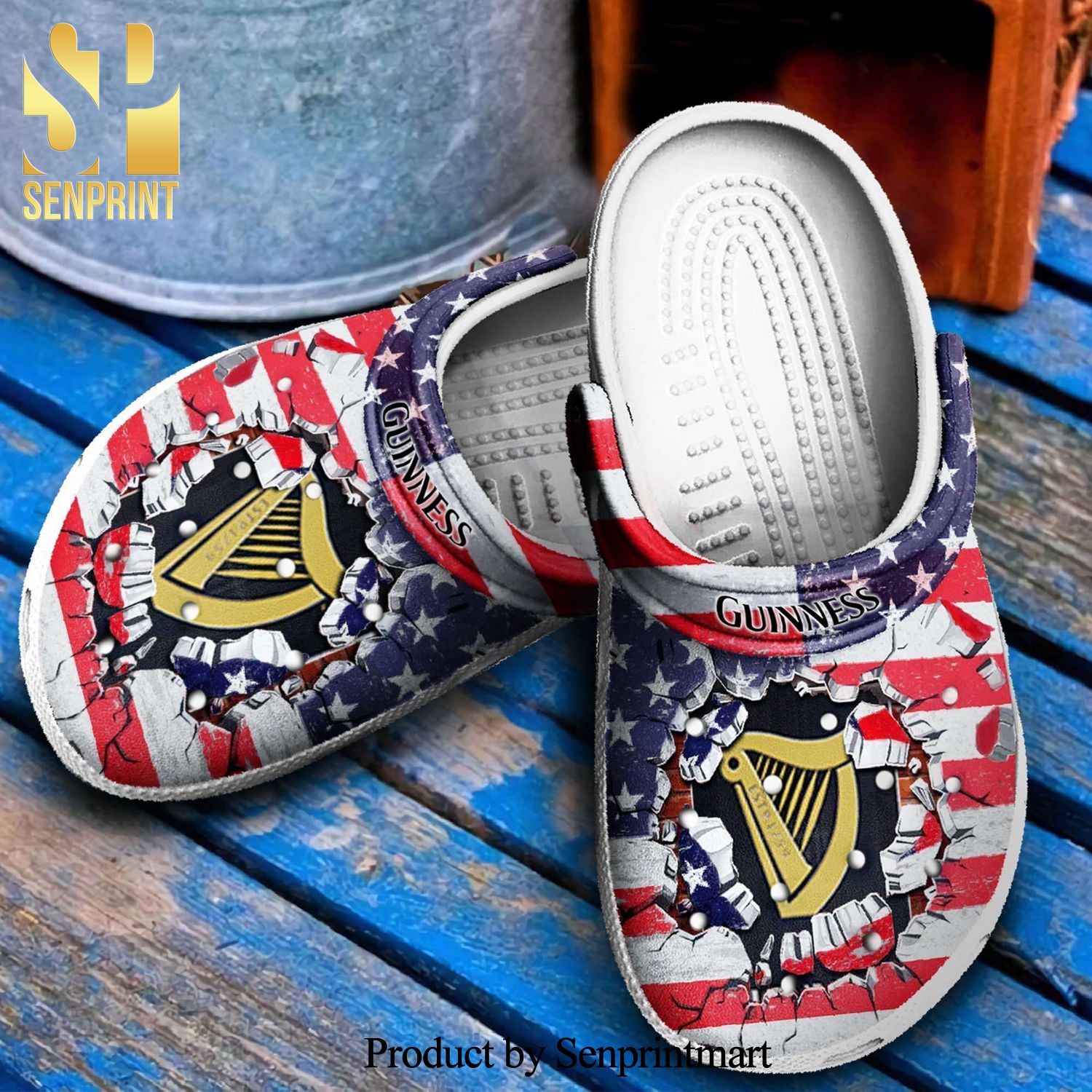 Guinness Broken Wall American Flag Full Printed Crocband Crocs