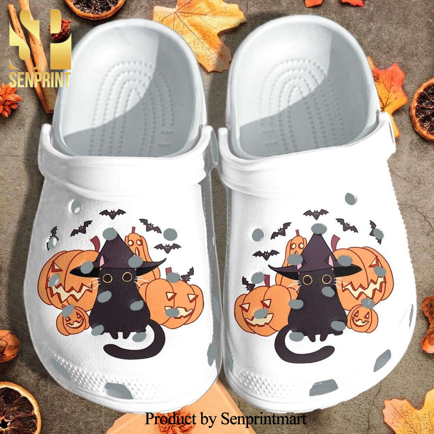 Halloween Black Cat Kawaii Wearing Witch Hat Shoes New Outfit Crocs Crocband In Unisex Adult Shoes