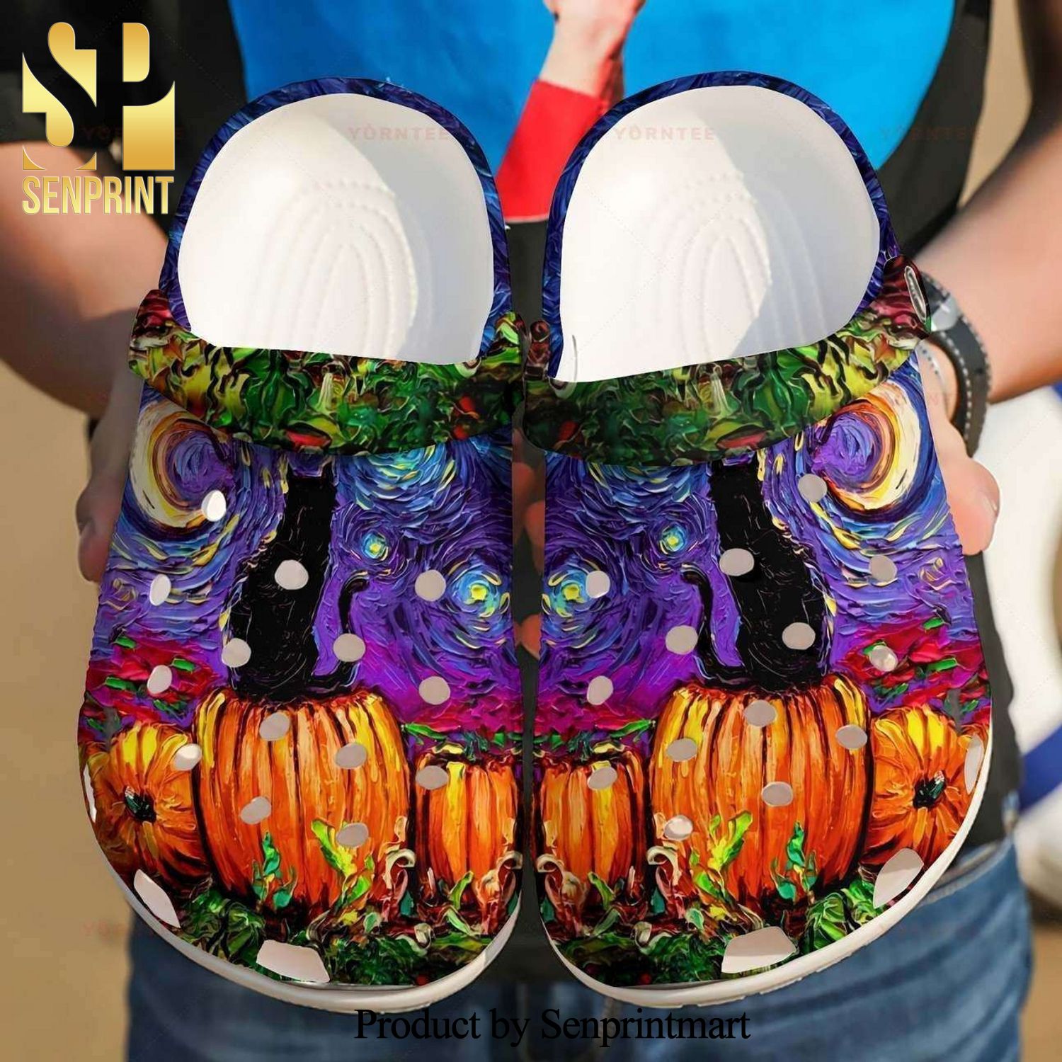 Halloween Black Cat Van Gogh 3D Crocband Crocs