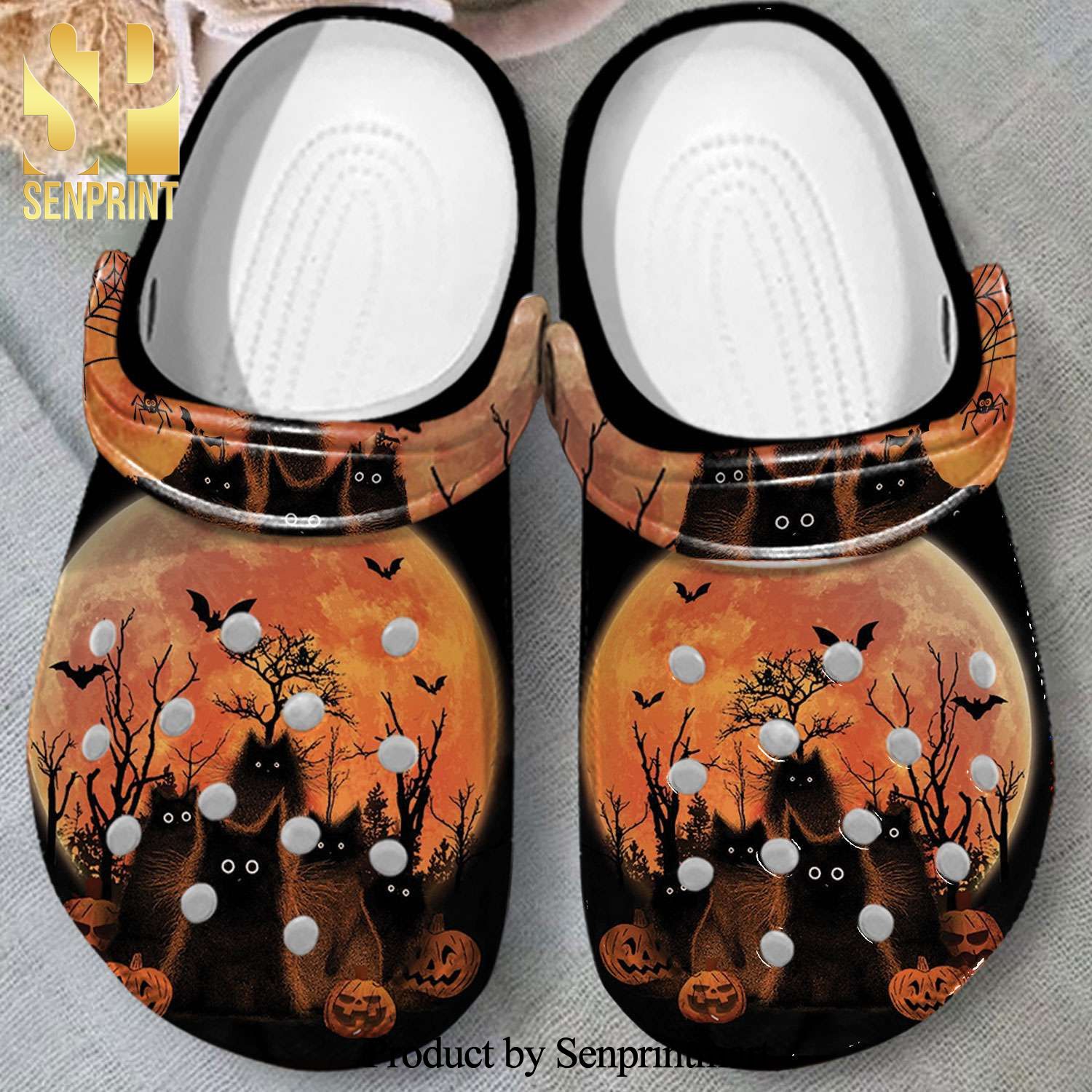 Halloween Black Cats Purr Rubber Crocs Sandals