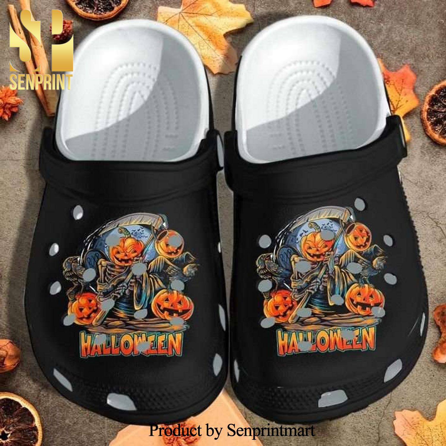 Halloween Black Ghost Pumpkins Rubber Crocs Sandals