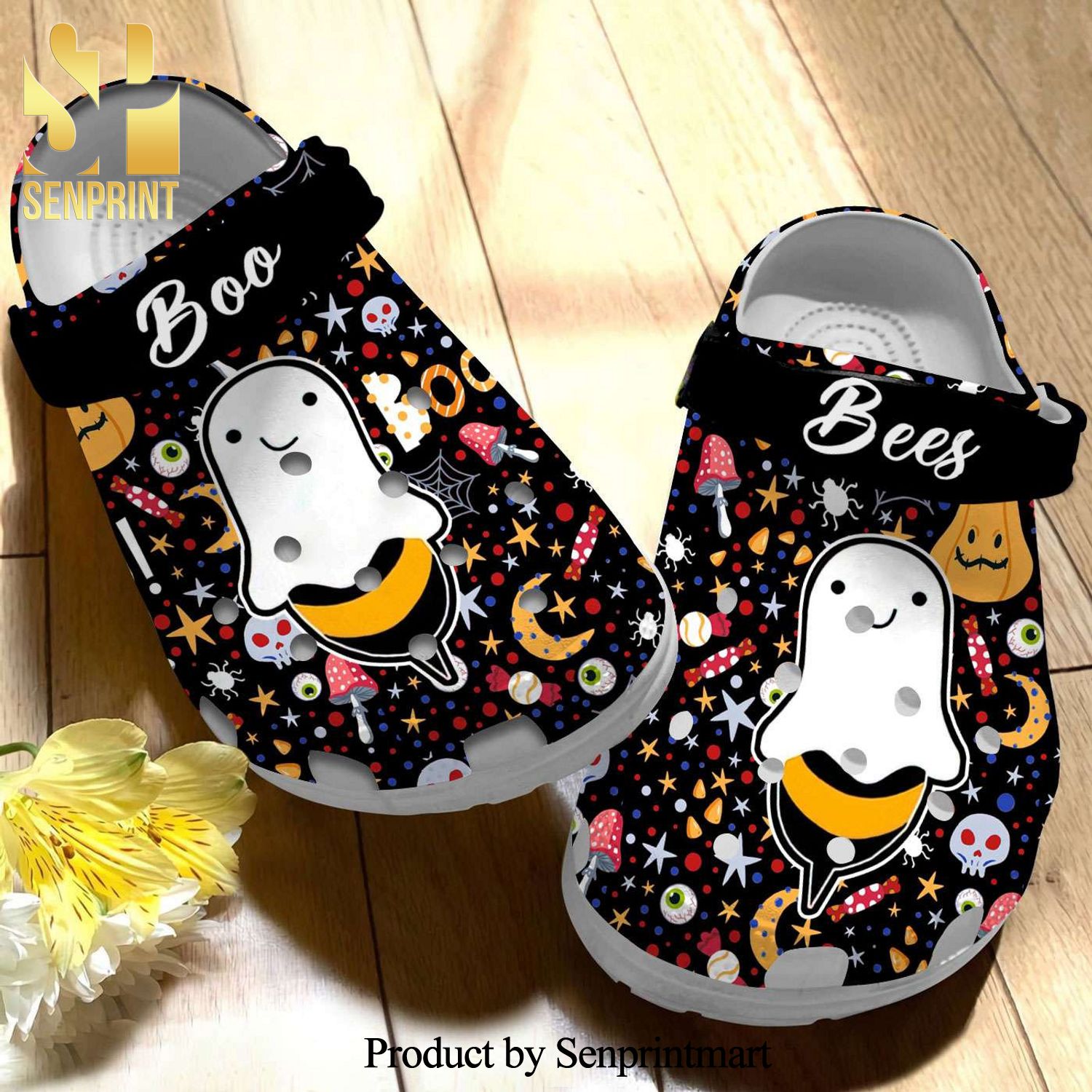 Halloween Boo Bees Pattern Crocs Crocband Adult Clogs