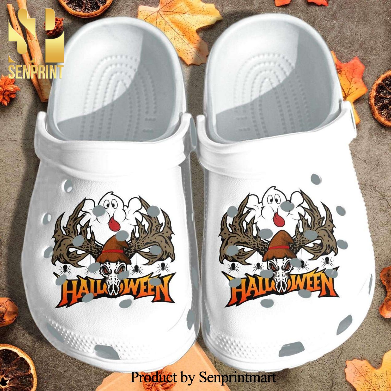 Halloween Cute Ghost With Skull Deer Shoes Unisex Crocs Crocband Clog