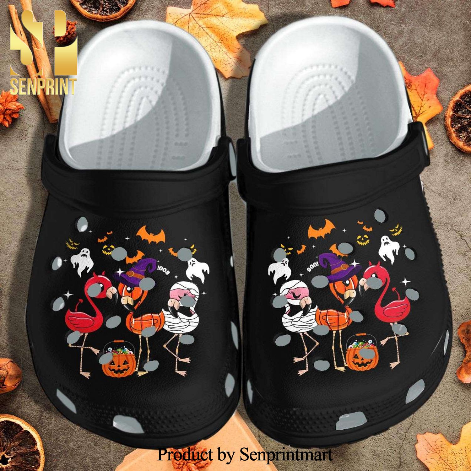 Halloween Flamingo Witch Ghost Mummy Shoes Full Printed Classic Crocs Crocband Clog