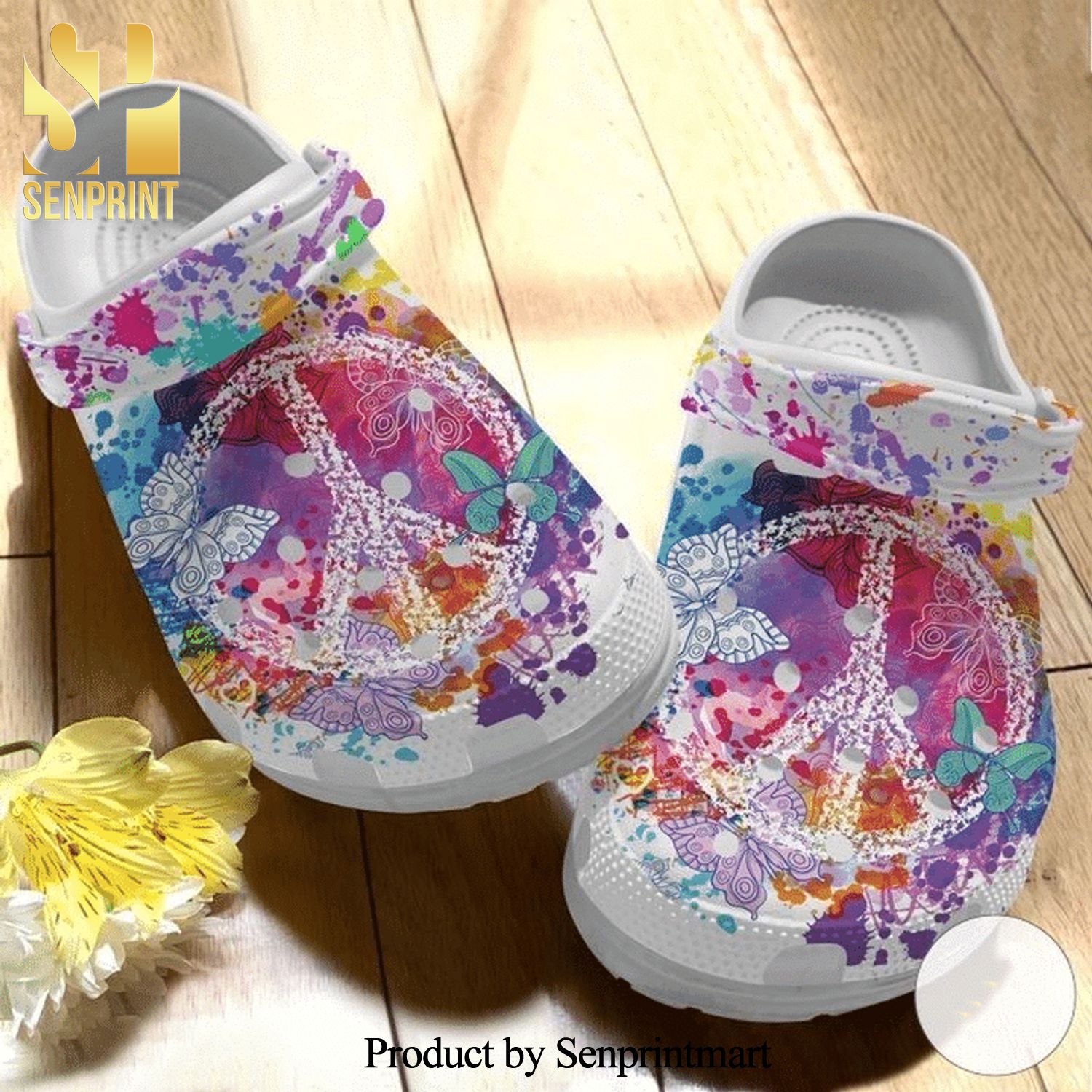 Hippie Butterfly Watercolor Gift For Lover Rubber Crocs Sandals