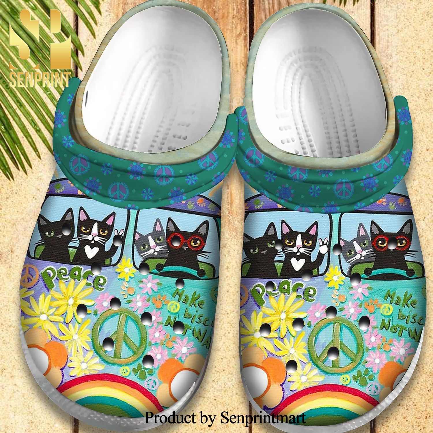 Hippie Cat Vans Bus Gift For Lover New Outfit Crocs Crocband Adult Clogs