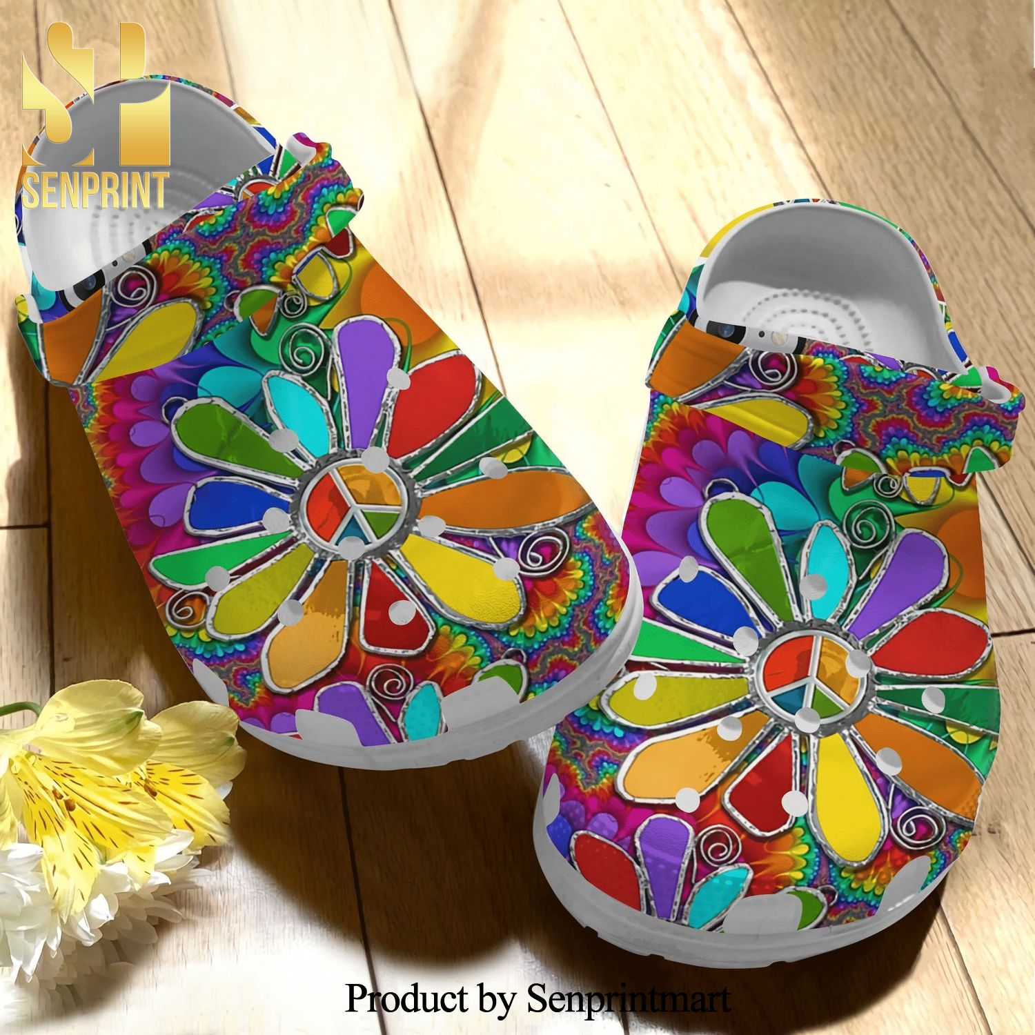 Hippie Flowery Colorful Gift For Lover 3D Unisex Crocs Crocband Clog