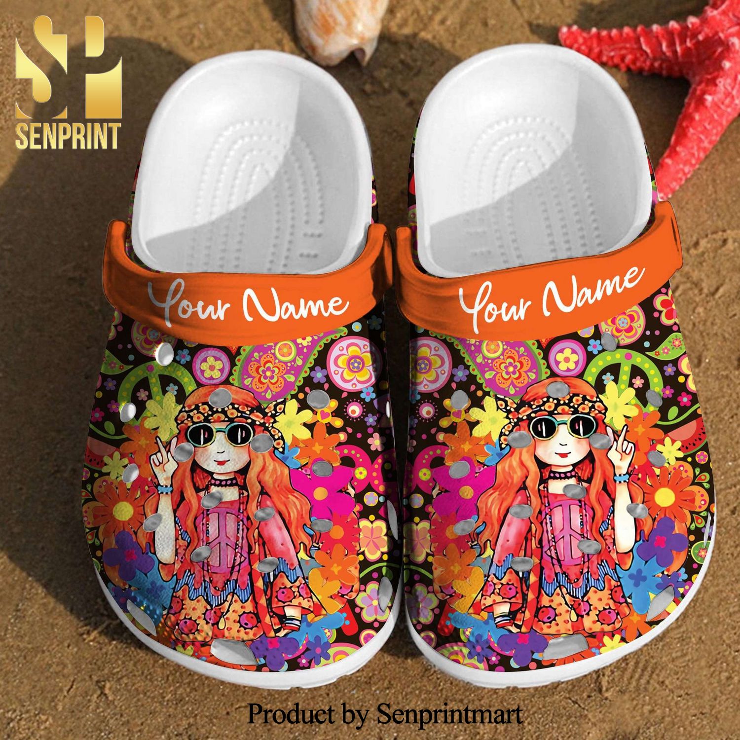 Hippie Girl Comfortable Women Classic Style Birthday Custom Rubber Unisex Crocs Crocband Clog