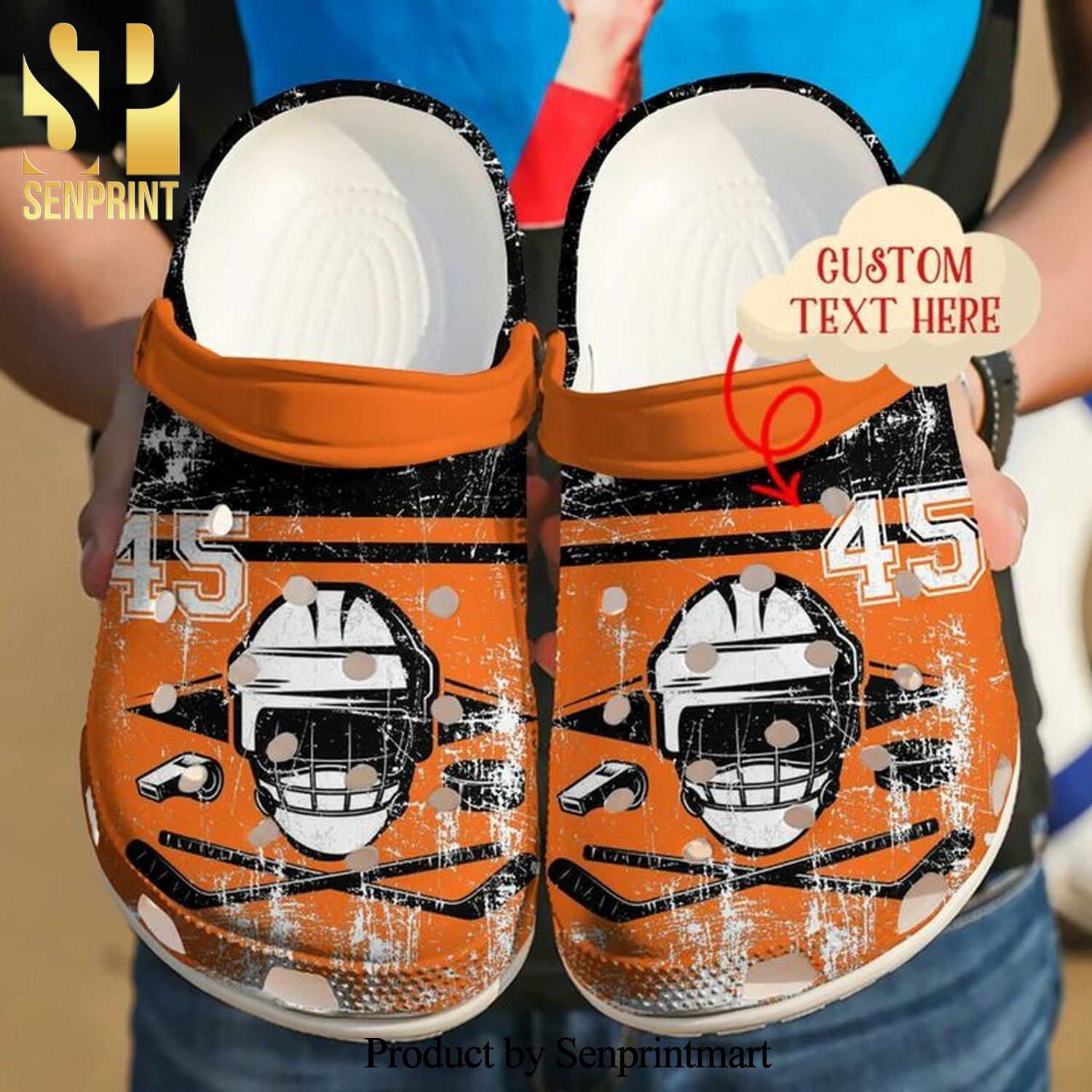 Hockey Personalized Helmet 102 Gift For Lover Rubber Crocs Crocband Adult Clogs