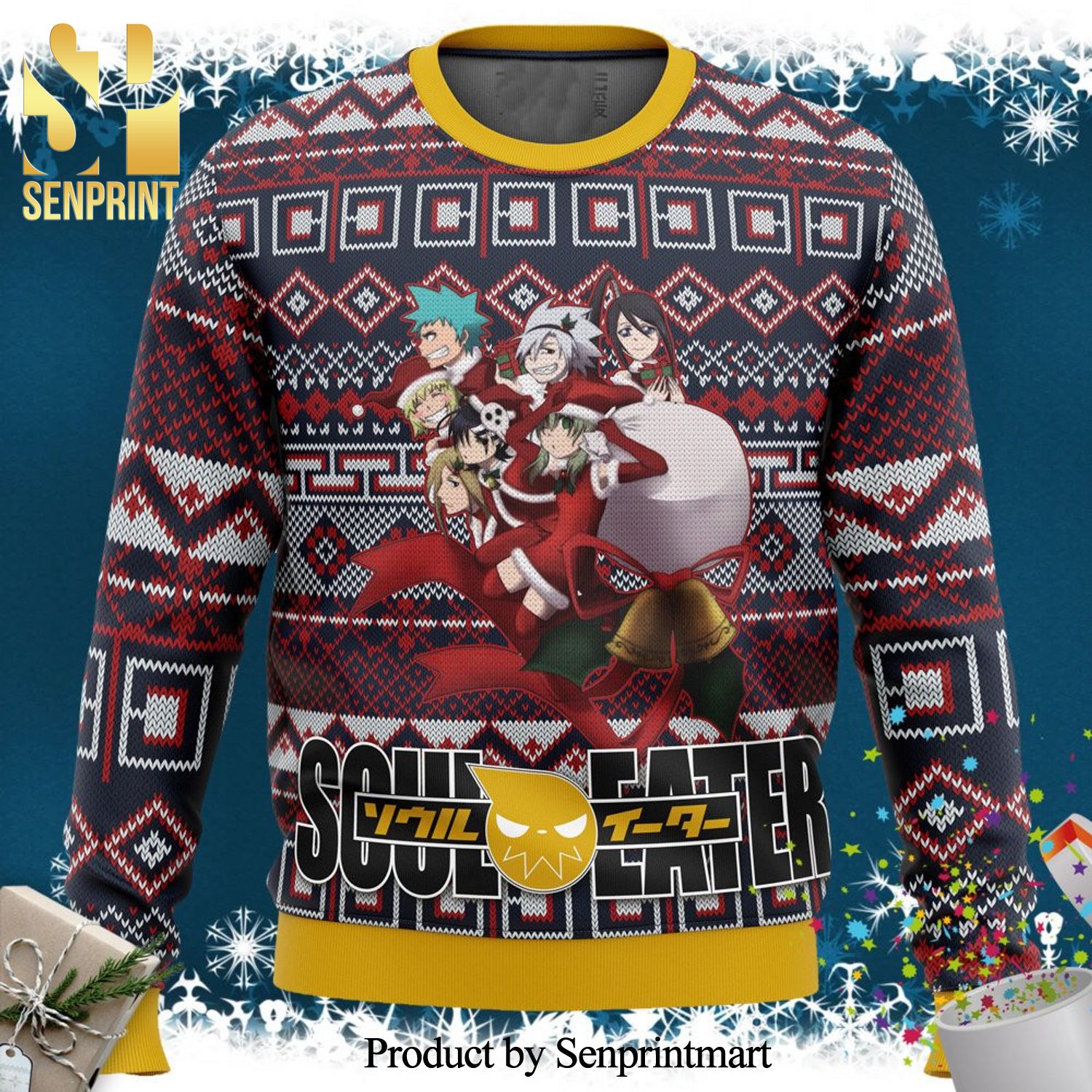 Soul Eater Santa Squad Alt Text Manga Anime Knitted Ugly Christmas Sweater