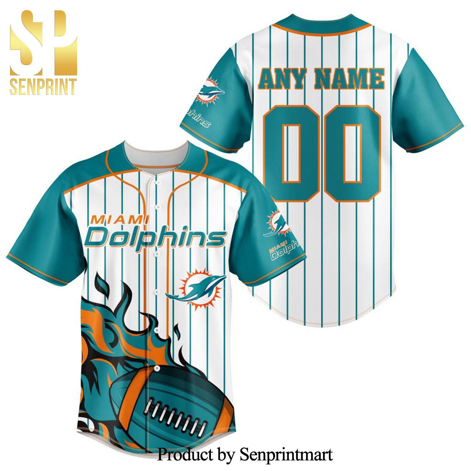 NFL Miami Dolphins All Over Print Baseball Jersey