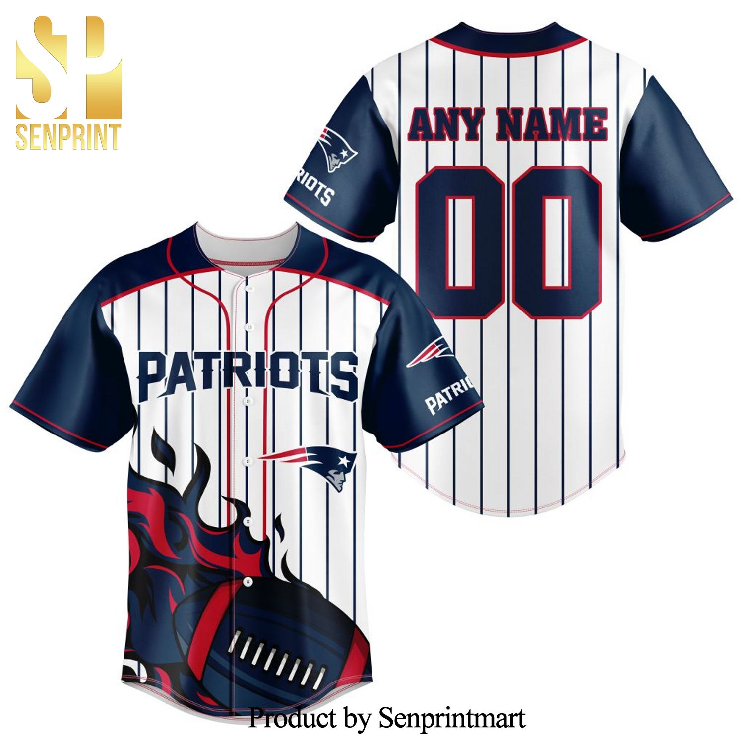 NFL New England Patriots All Over Print Baseball Jersey
