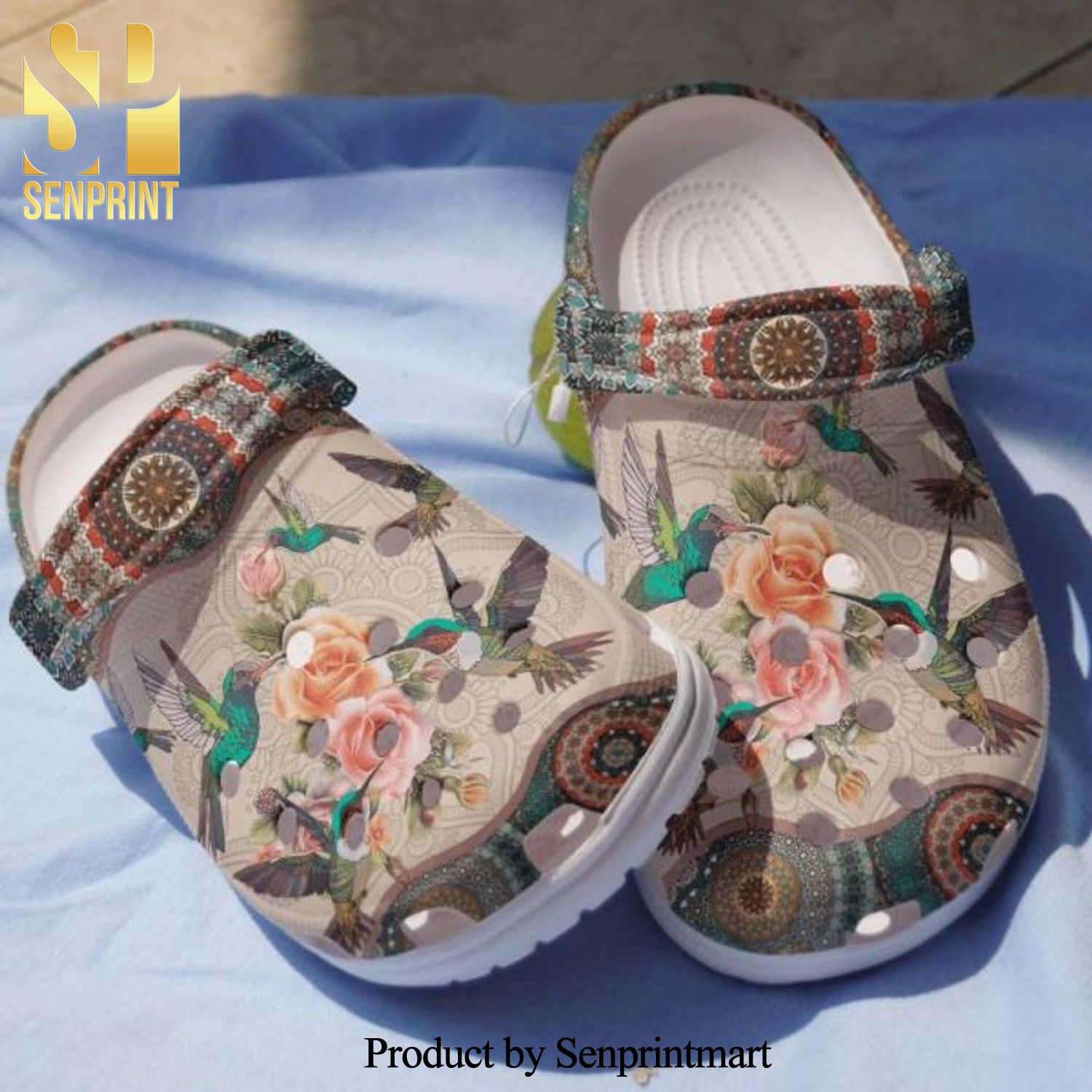 Hummingbirds Hippie Girl Vintage Floral Bird Crocband Clogs Gift Idea Full Printing Crocs Unisex Crocband Clogs