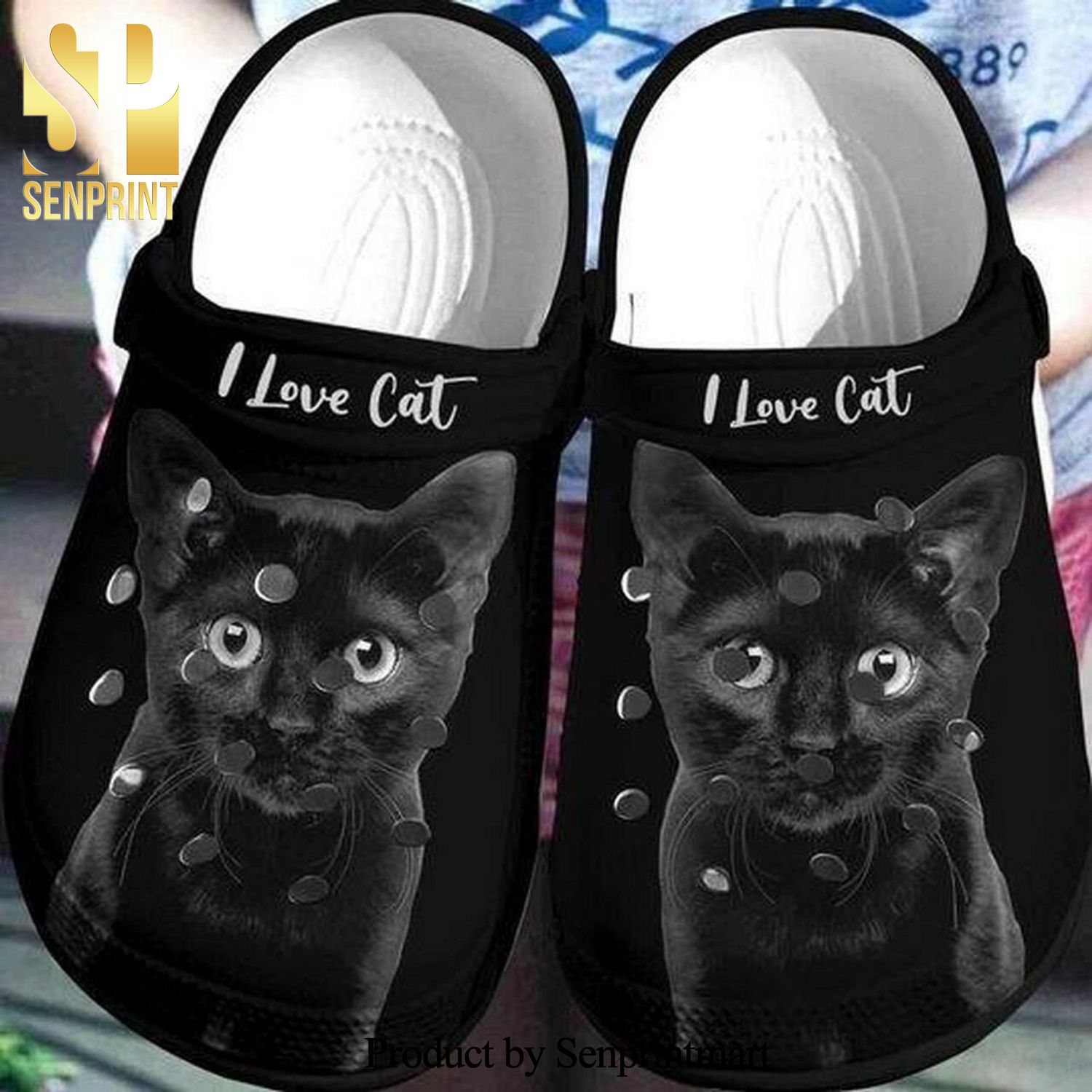 I Love Black Cat Personalized 5 Gift For Lover Rubber Crocs Crocband