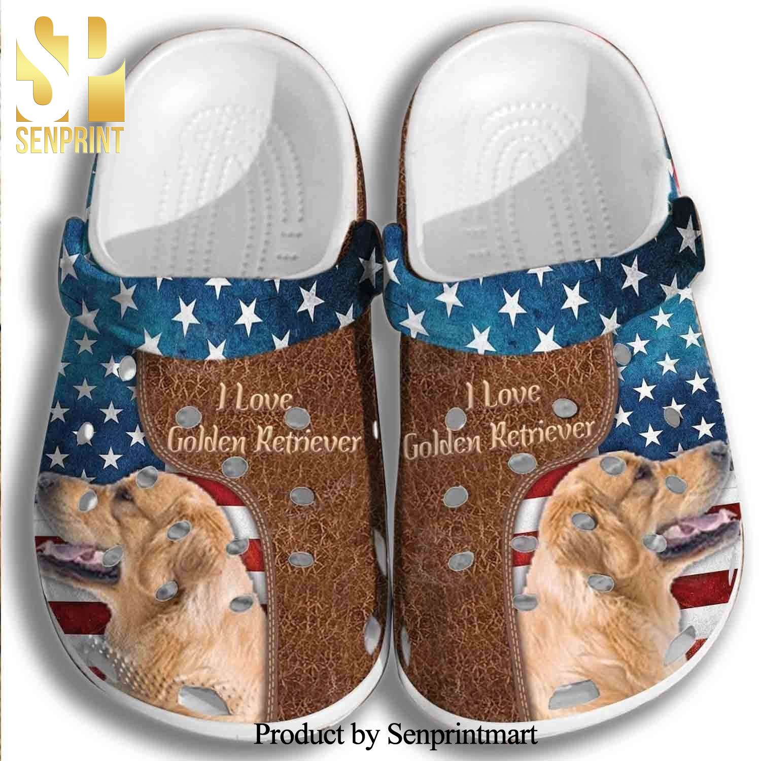 I Love Golden Retriever Dog Usa Flag 4Th Of July Full Printed Crocs ...