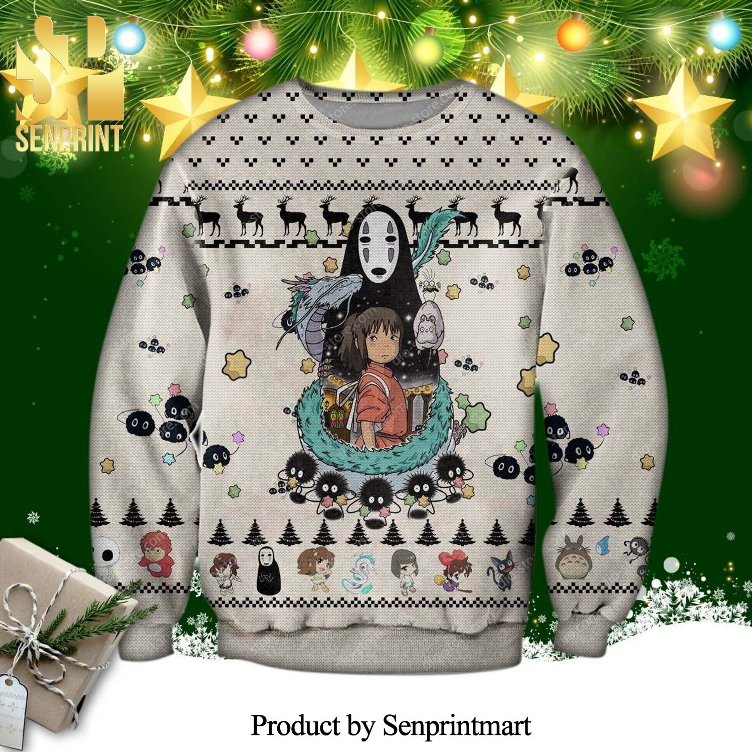 Spirited Away Poster Knitted Ugly Christmas Sweater