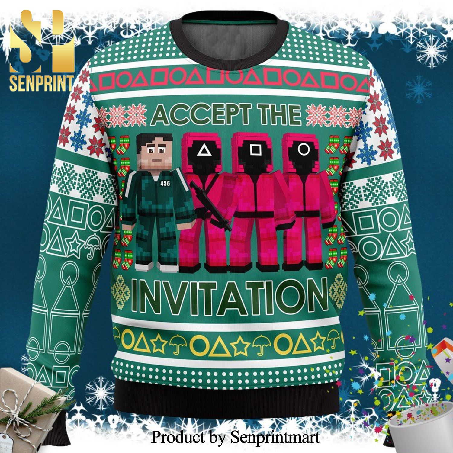 Squid Game Invitation Knitted Ugly Christmas Sweater