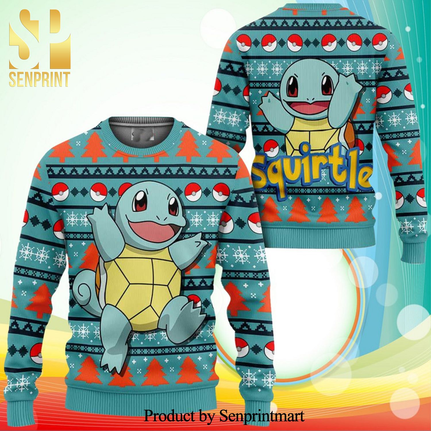 Squirtle Pokemon Anime Manga Knitted Ugly Christmas Sweater