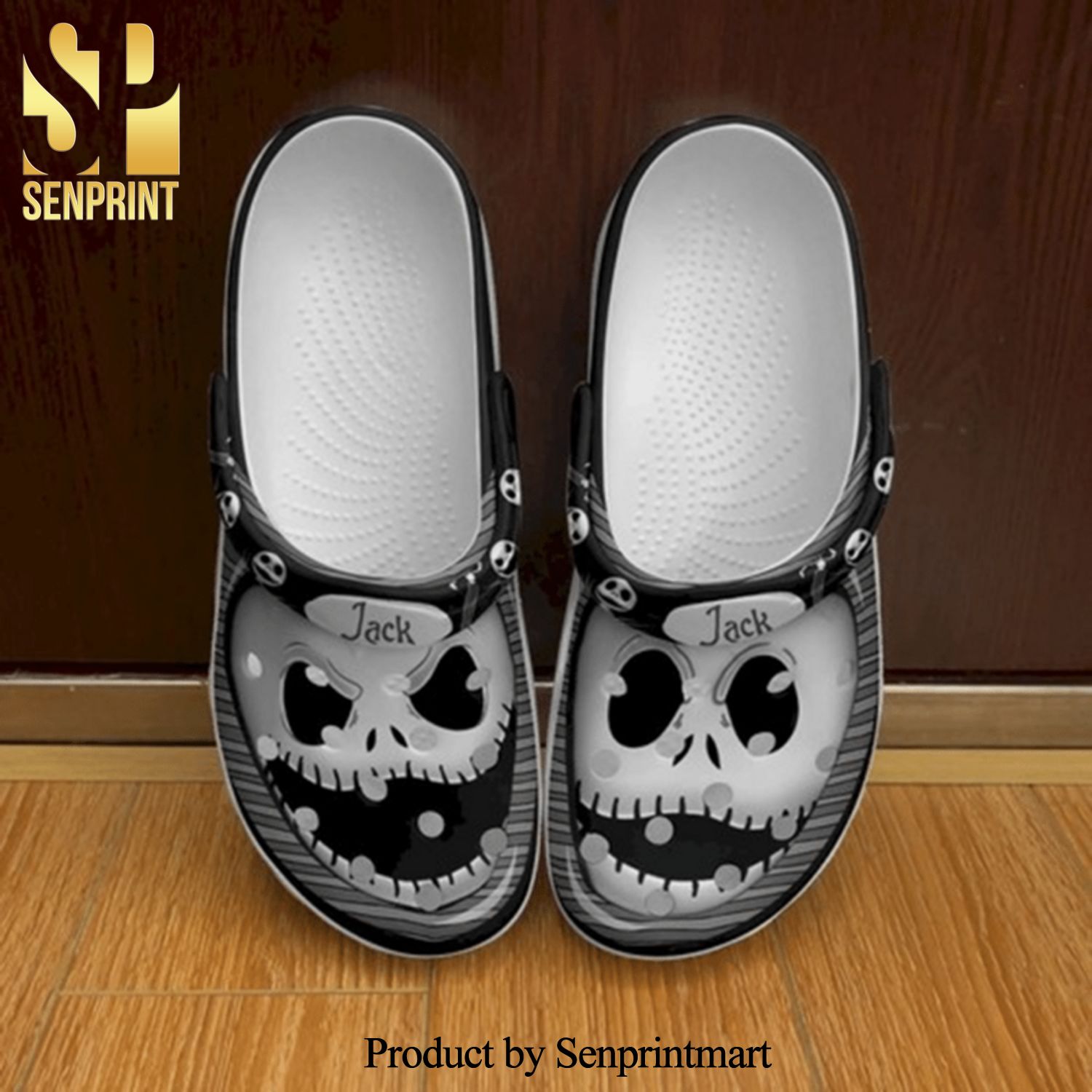 Jack Skellington Face Full Printing Crocs Crocband Adult Clogs