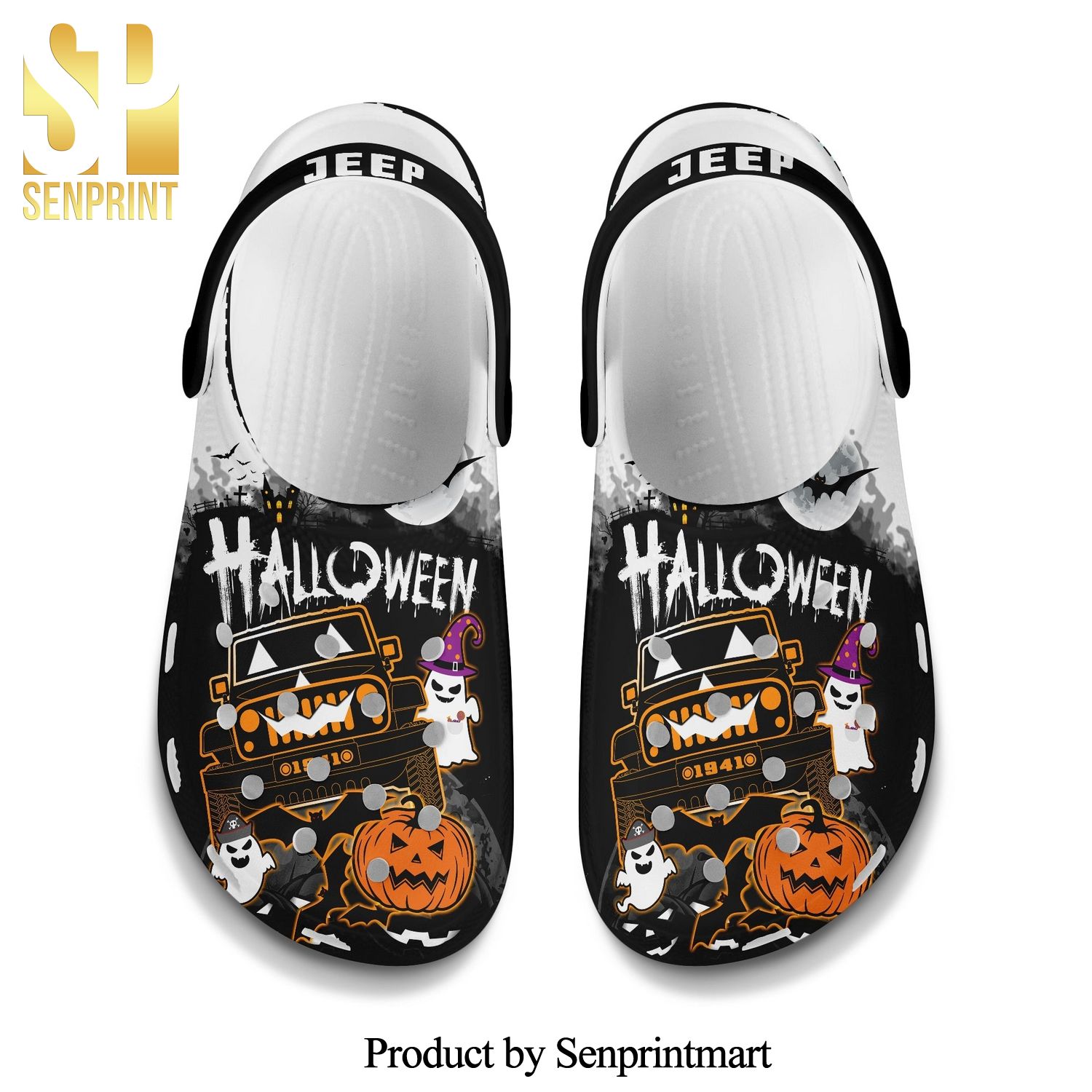 Jeep 1941 Halloween Pumpkin Ghost Ver02 Lt14 Full Printed Unisex Crocs Crocband Clog