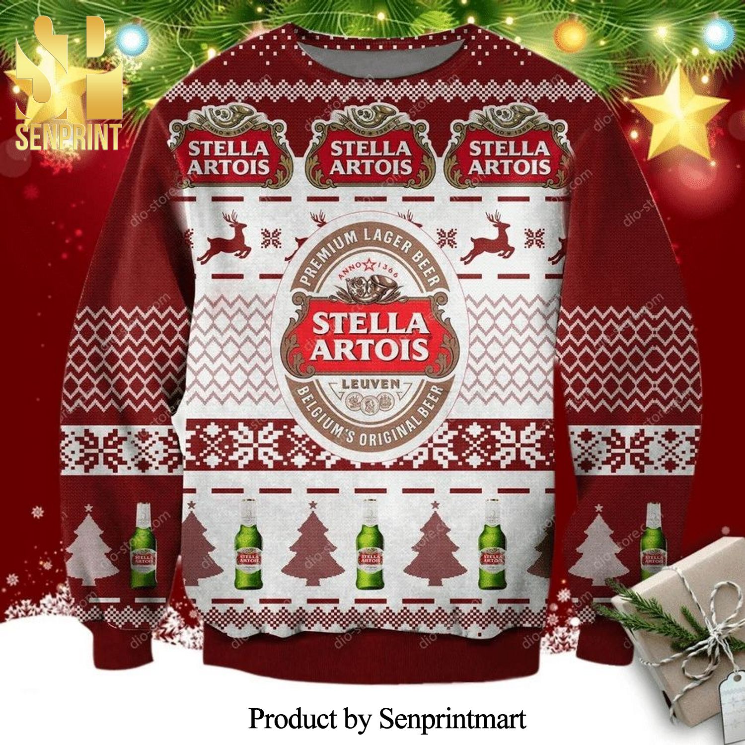 Stella Artois Beer Reindeer Knitted Ugly Christmas Sweater