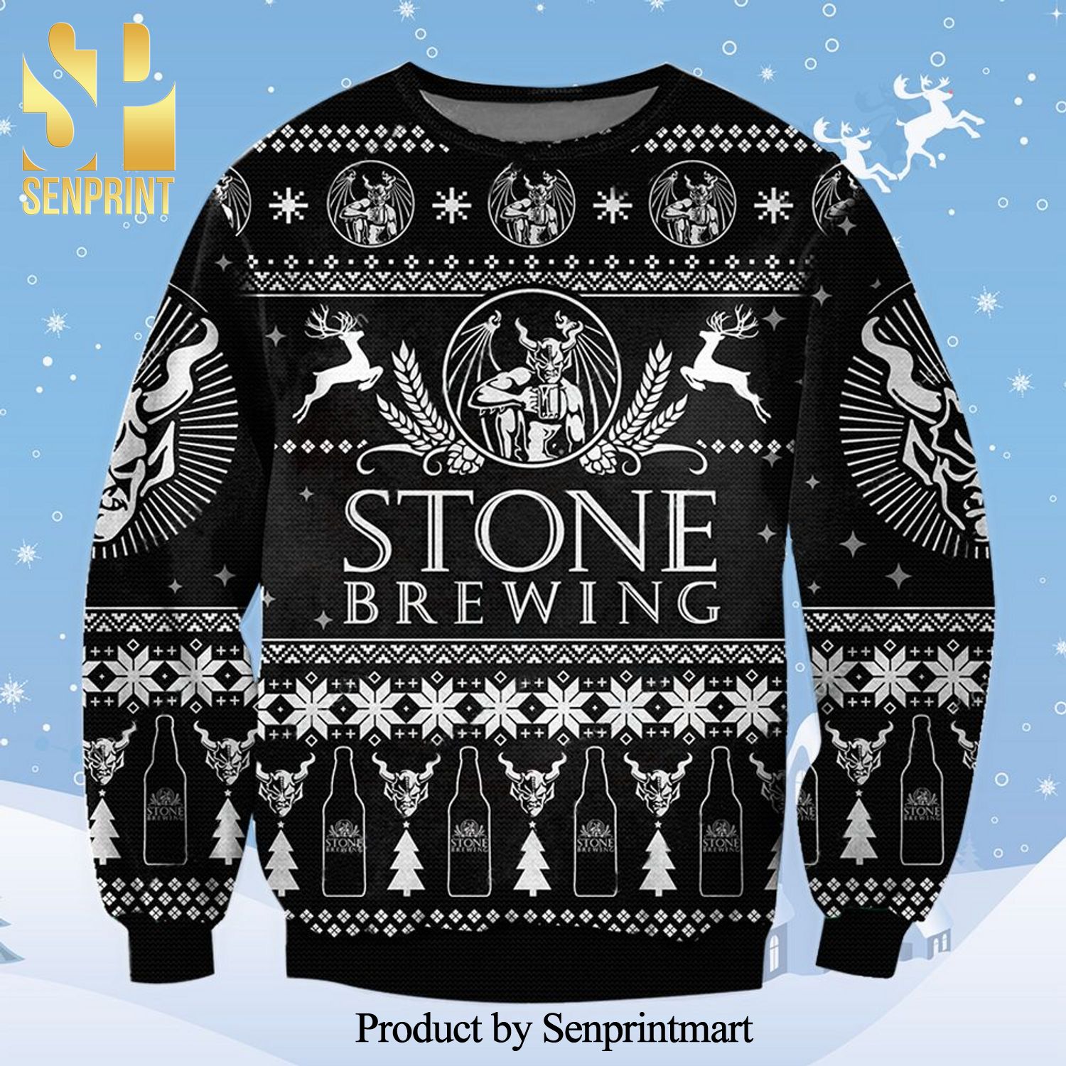 Stone Brewing Logo Stone Beer Reinder Knitted Ugly Christmas Sweater