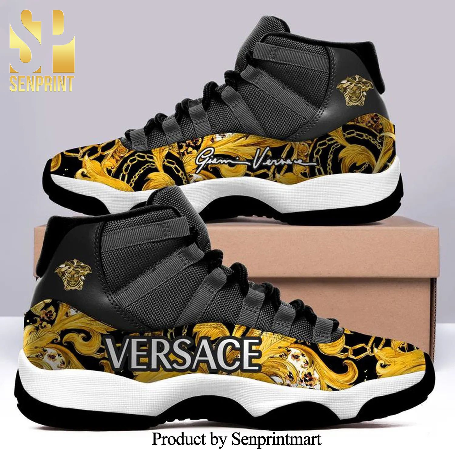 versace monogram black and gold Full Printed Air Jordan 11