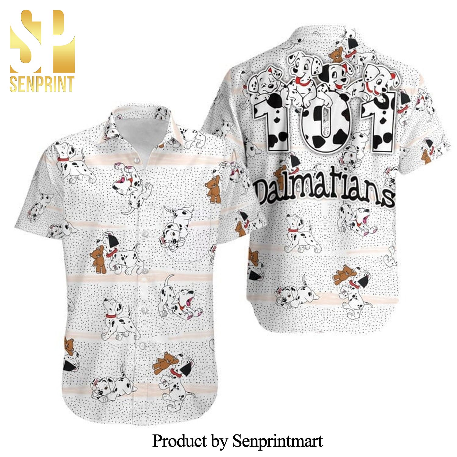 101 Dalmatians Black Polka Dot Full Printing Hawaiian Shirt – White